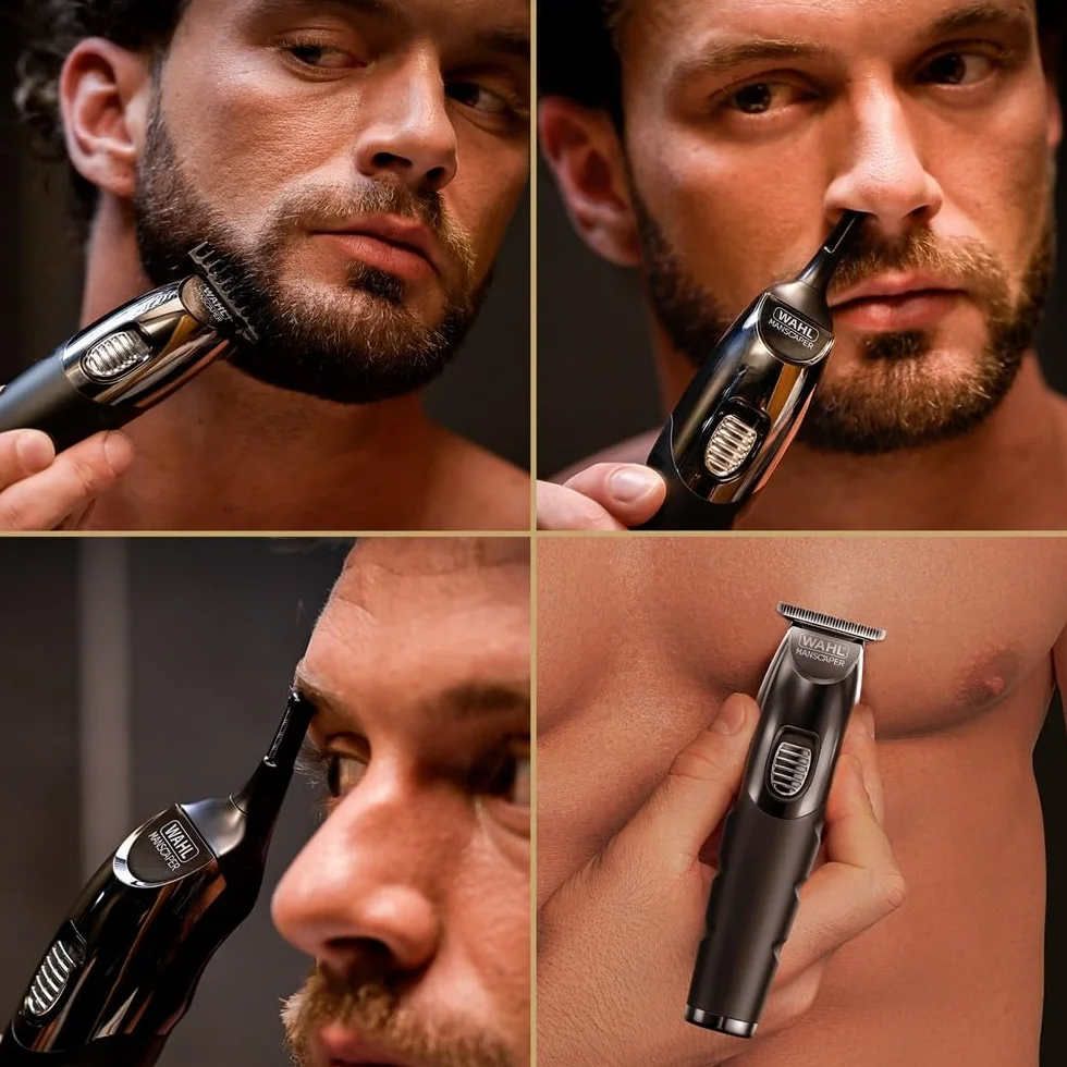 WAHL Manscaper Toolbox, multigroomer, regolabarba, tagliacapelli, alimentazione al litio, ricarica USB, pettini guida, ricaricabile, nero