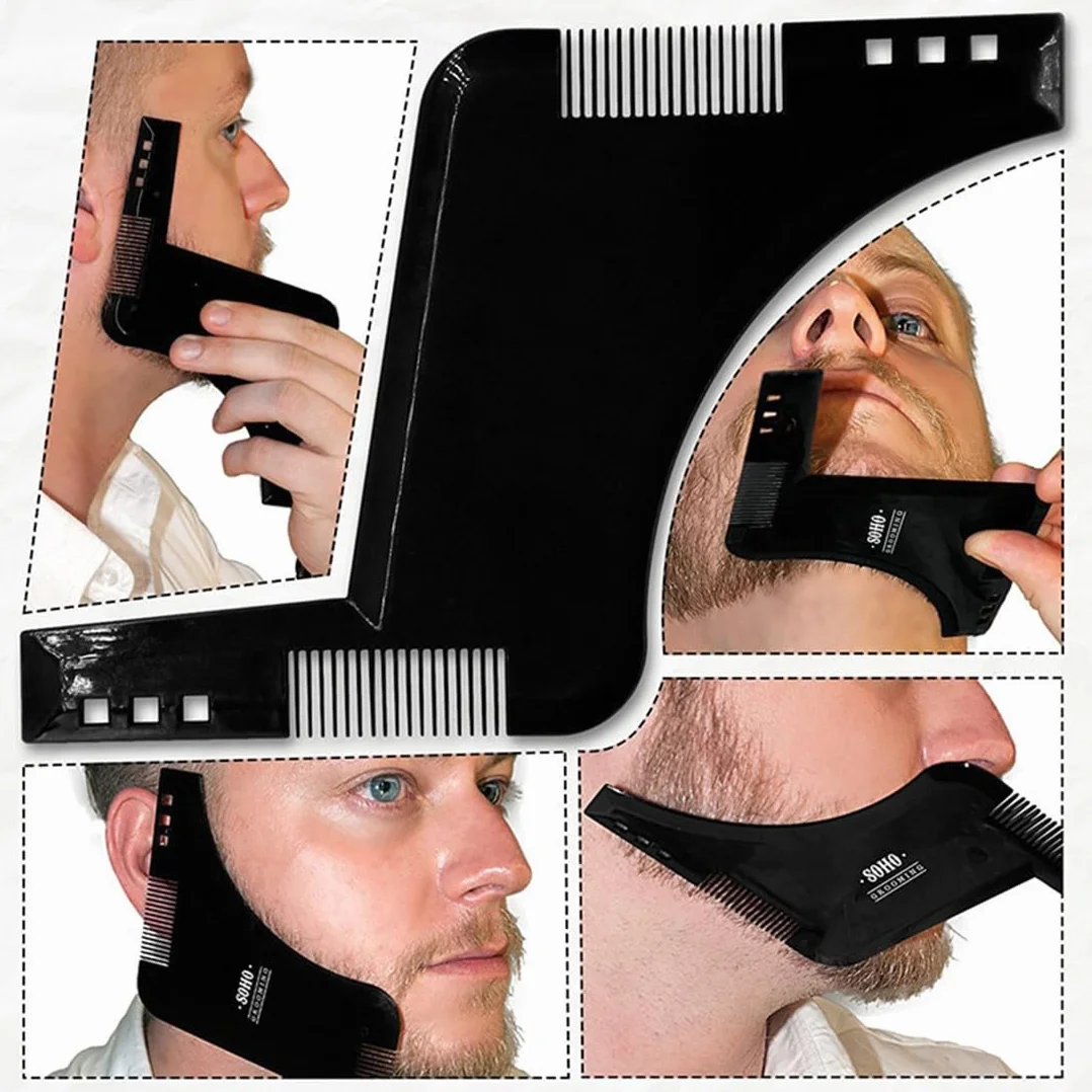 Pettine per Barba, 2Pcs Pettine Stencil Barba, Pettine di Guida per Rasatura Della Barba, Signori pizzetto Collo Sagome per Barba Styling Tool per rifinire Gli Uomini rasatura della barba