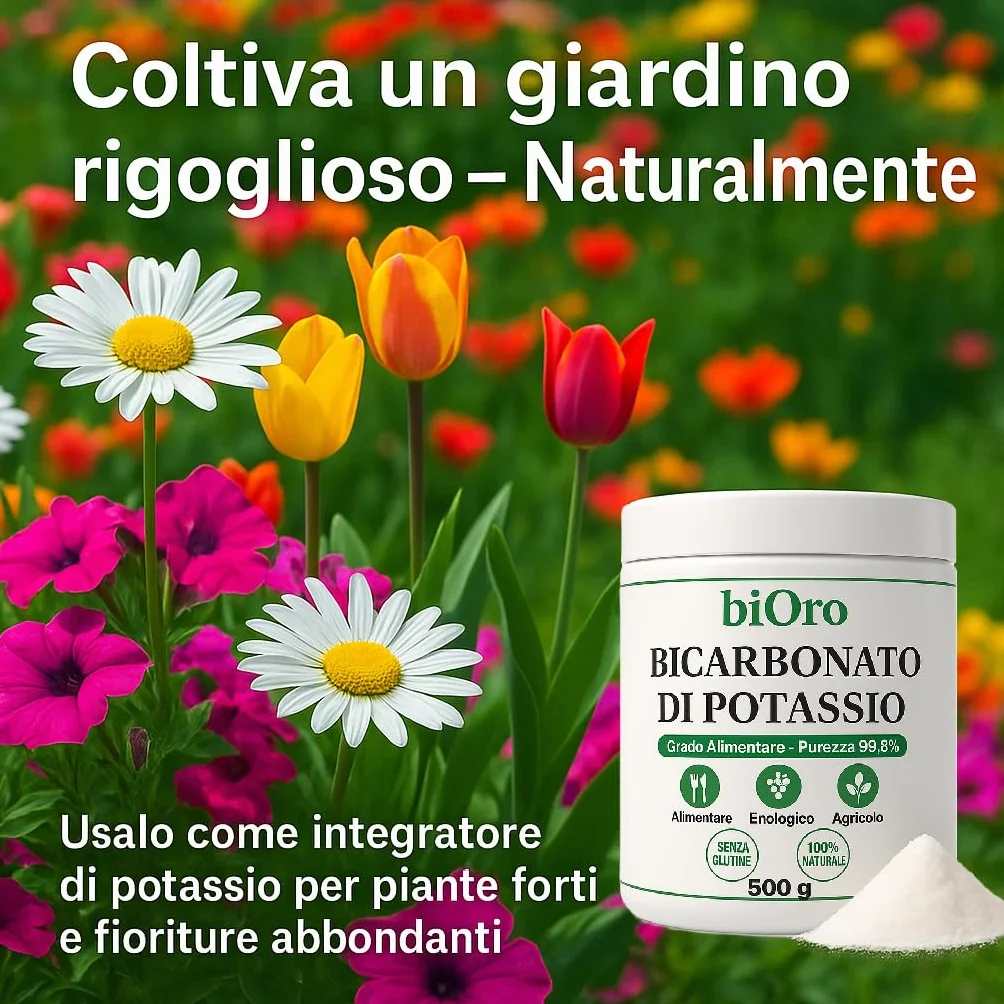 BICARBONATO DI POTASSIO Alimentare biOro 99,8% – 500g – Regolatore Acidità, Antifungino Naturale, Uso Enologico e Agricolo – Grado Alimentare Qualità Premium – Senza Glutine