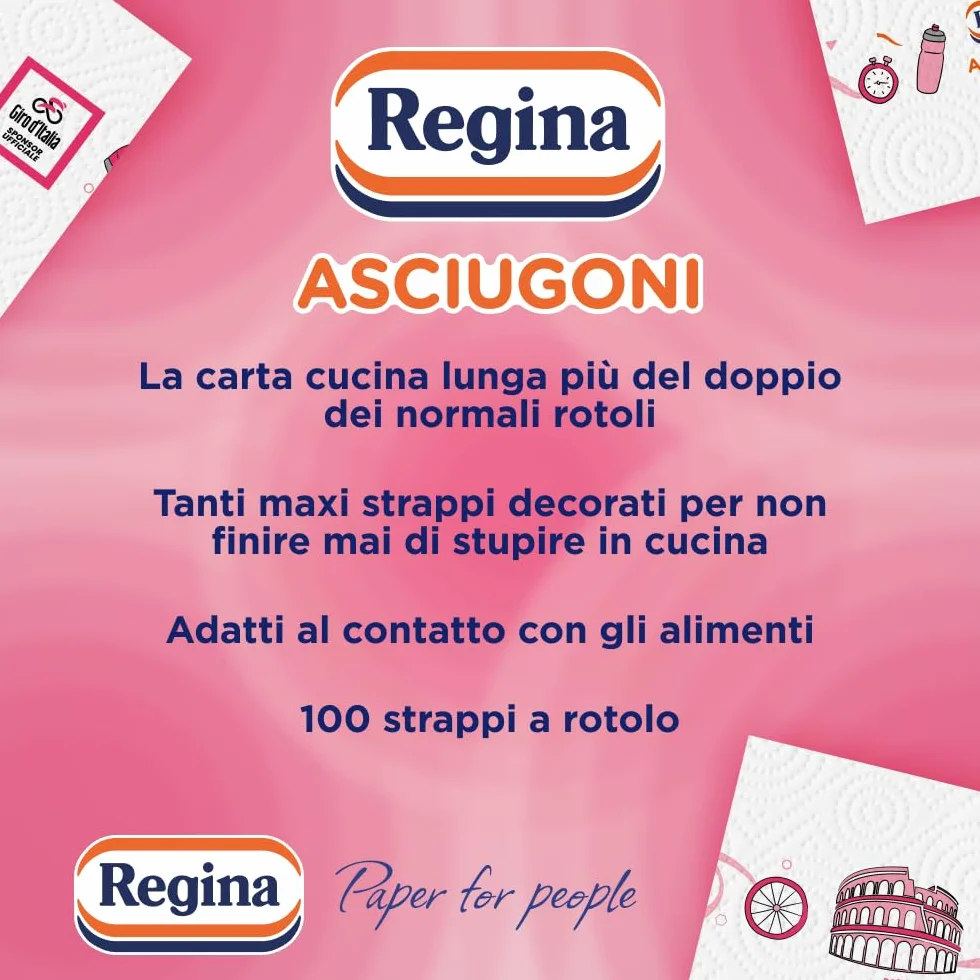 Regina Asciugoni Carta Cucina, 12 Rotoli 2 Veli, Maxi Fogli Assorbenti, FSC