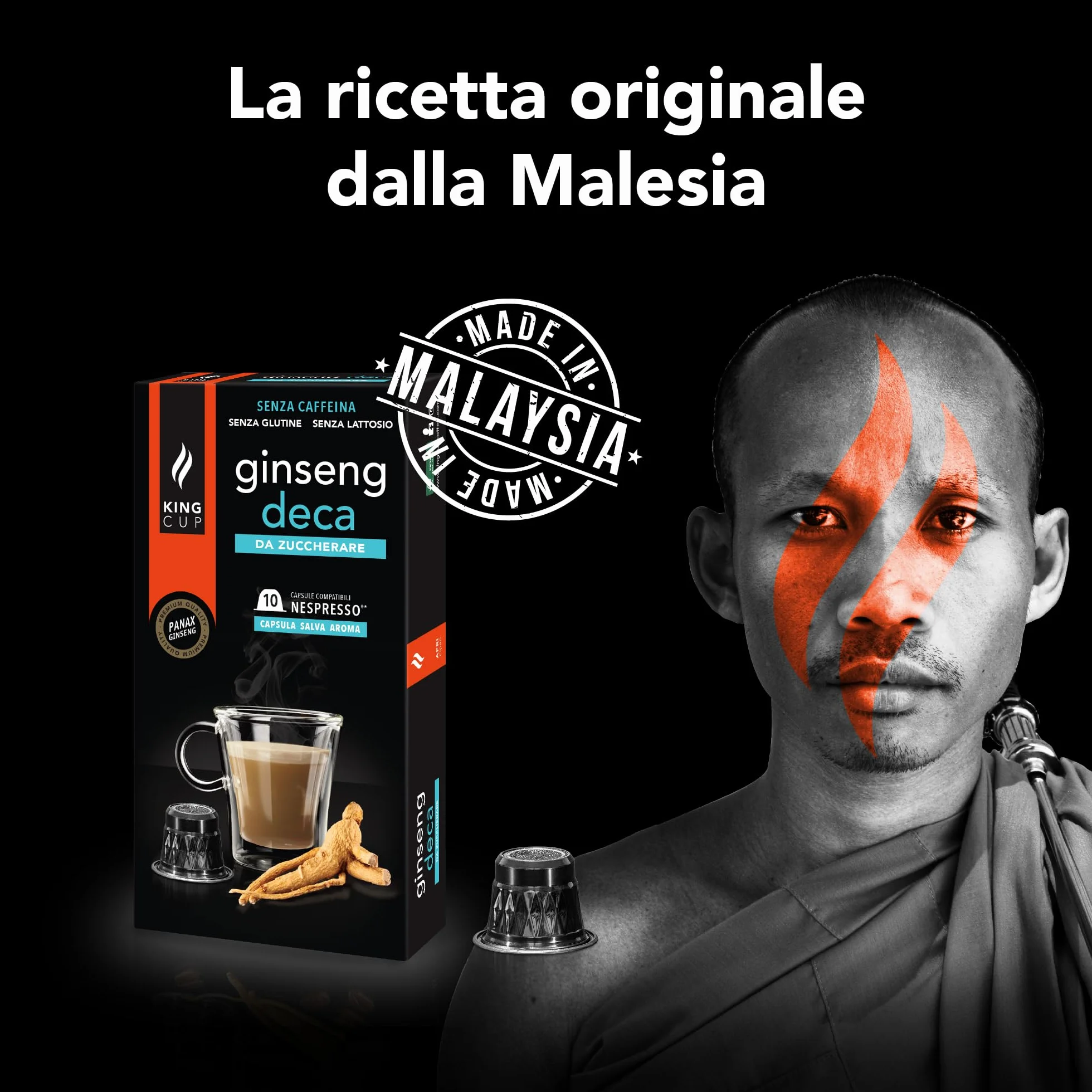 King Cup 5 Confezioni 50 Capsule Ginseng Deca Compatibili Nespresso Senza Glutine