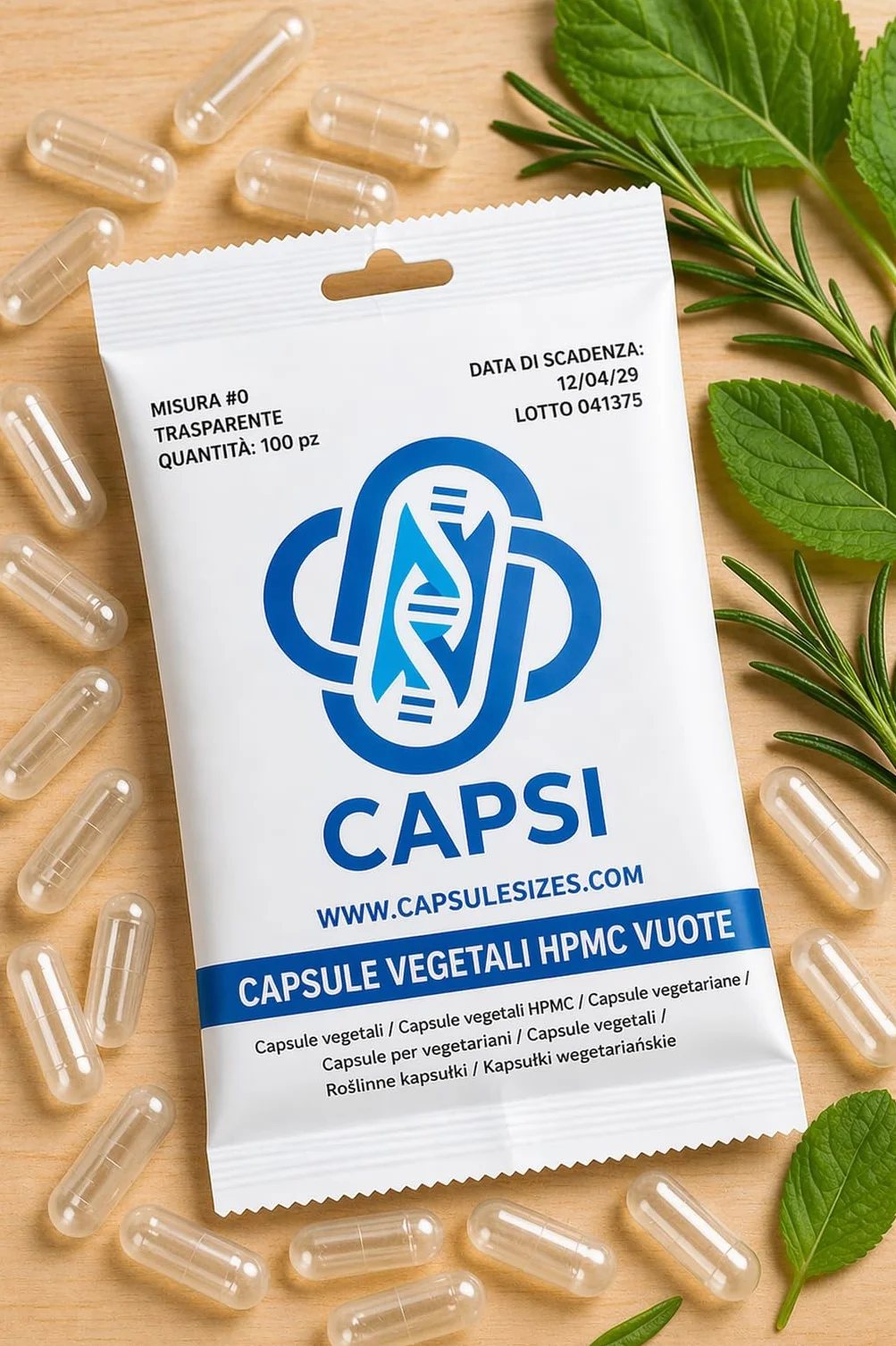 Capsule vegetariane vuote HPMC Dimensioni 0 x 100