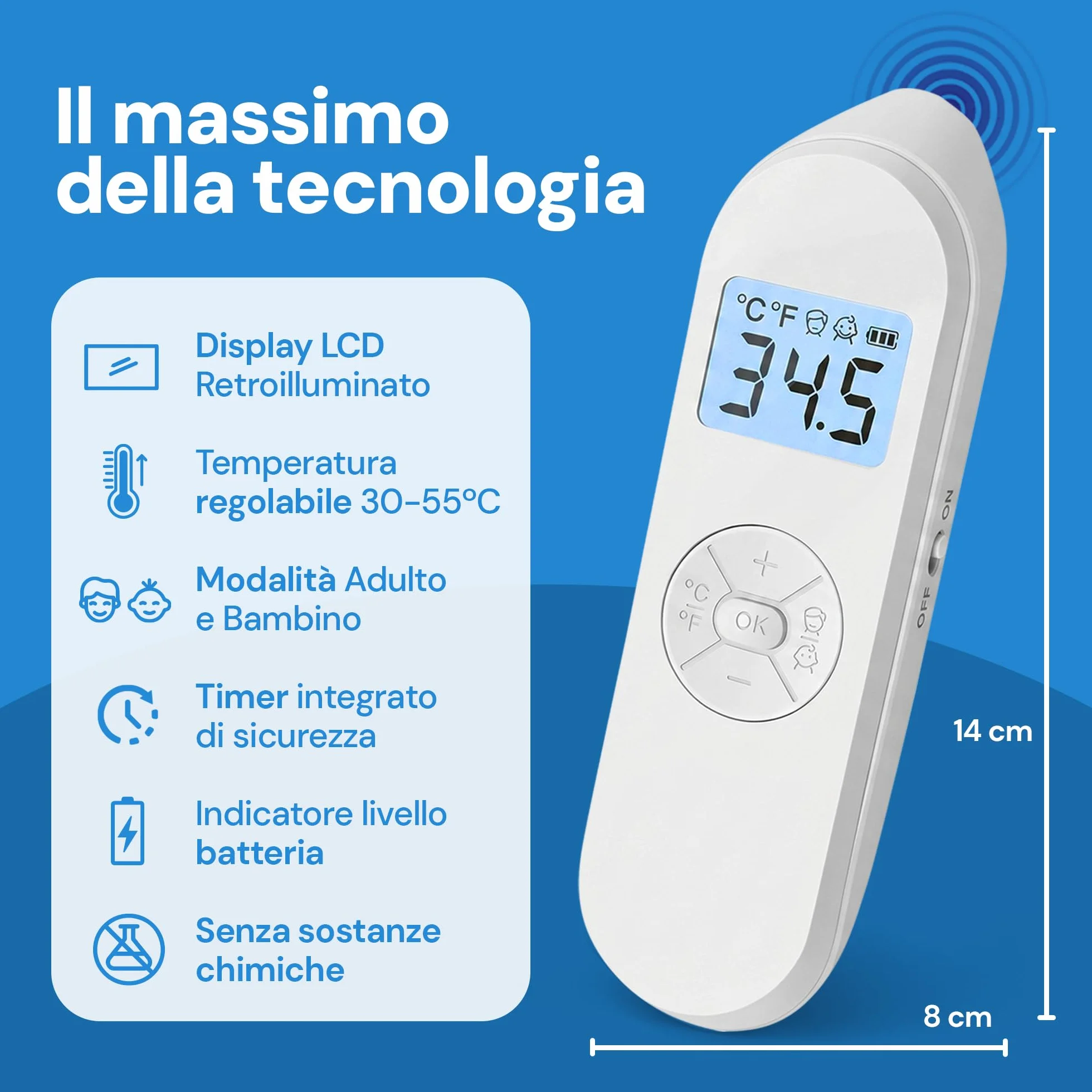 Dopo Puntura Zanzare Bambini e Adulti Antipuntura Elettronico Calore Regolabile 30-55°C LCD