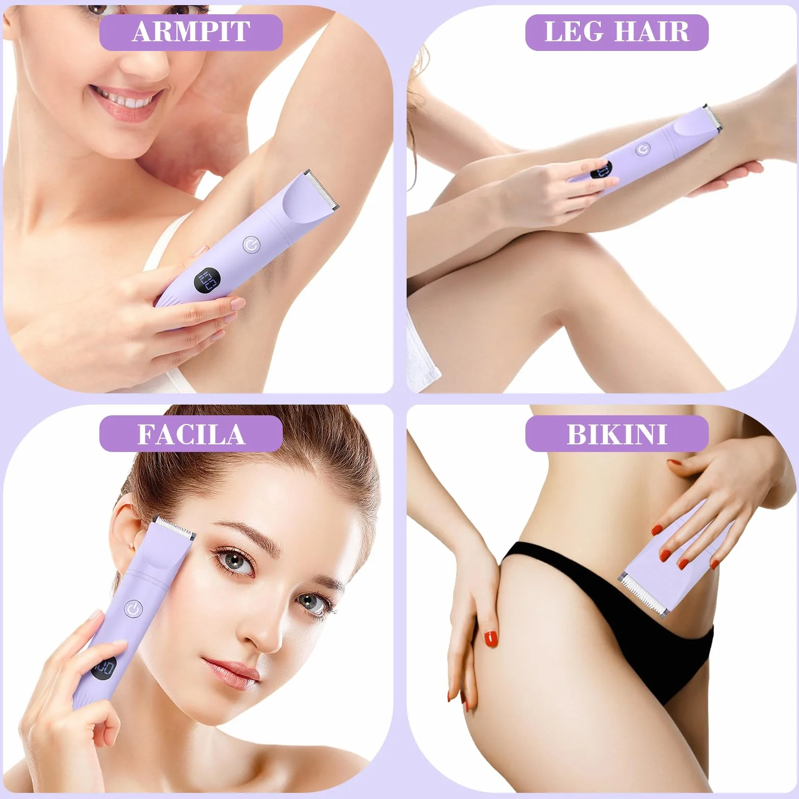 MIFXIN Rasoio elettrico 3 in 1 per donne IPX6 impermeabile bagnato asciutto epilatore bikini (viola)