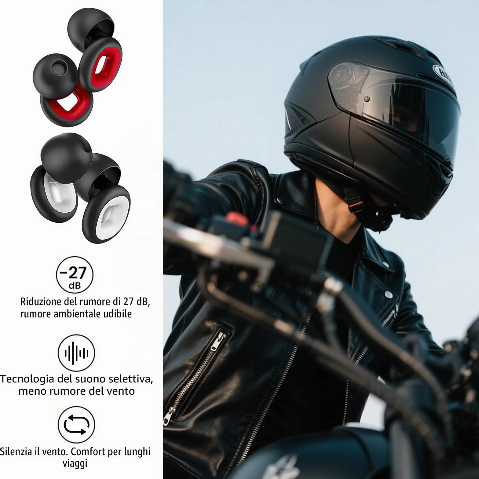 AzureRay Tappi per Orecchie Moto 27 dB - Moto Earplugs Riutilizzabili per Riduzione Rumore - Ideali per Dormire, Studio e Viaggi (2 Pezzi + Custodia)
