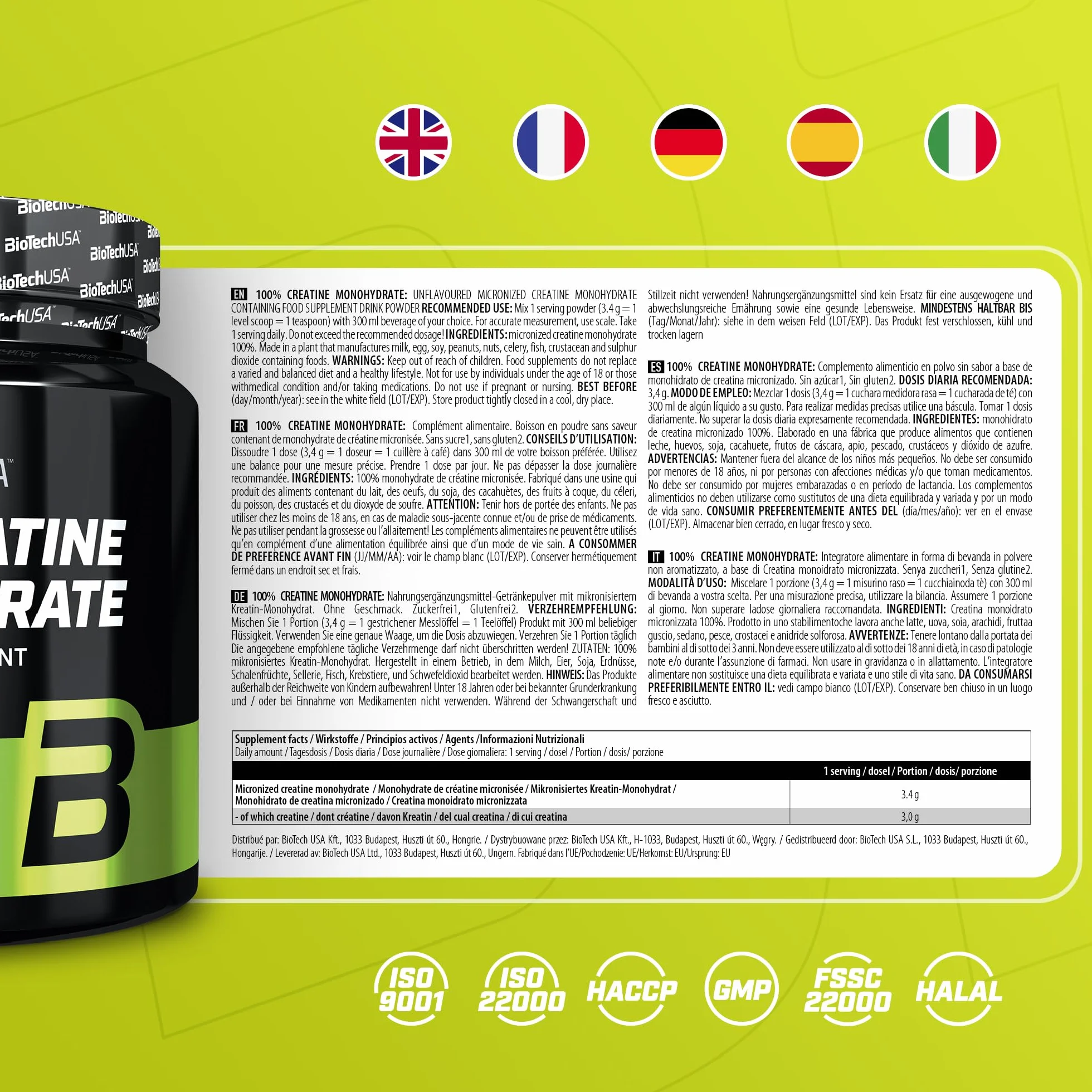 BioTechUSA 100% Creatine Monohydrate, Creatine Monohydrate Powder, 300 g