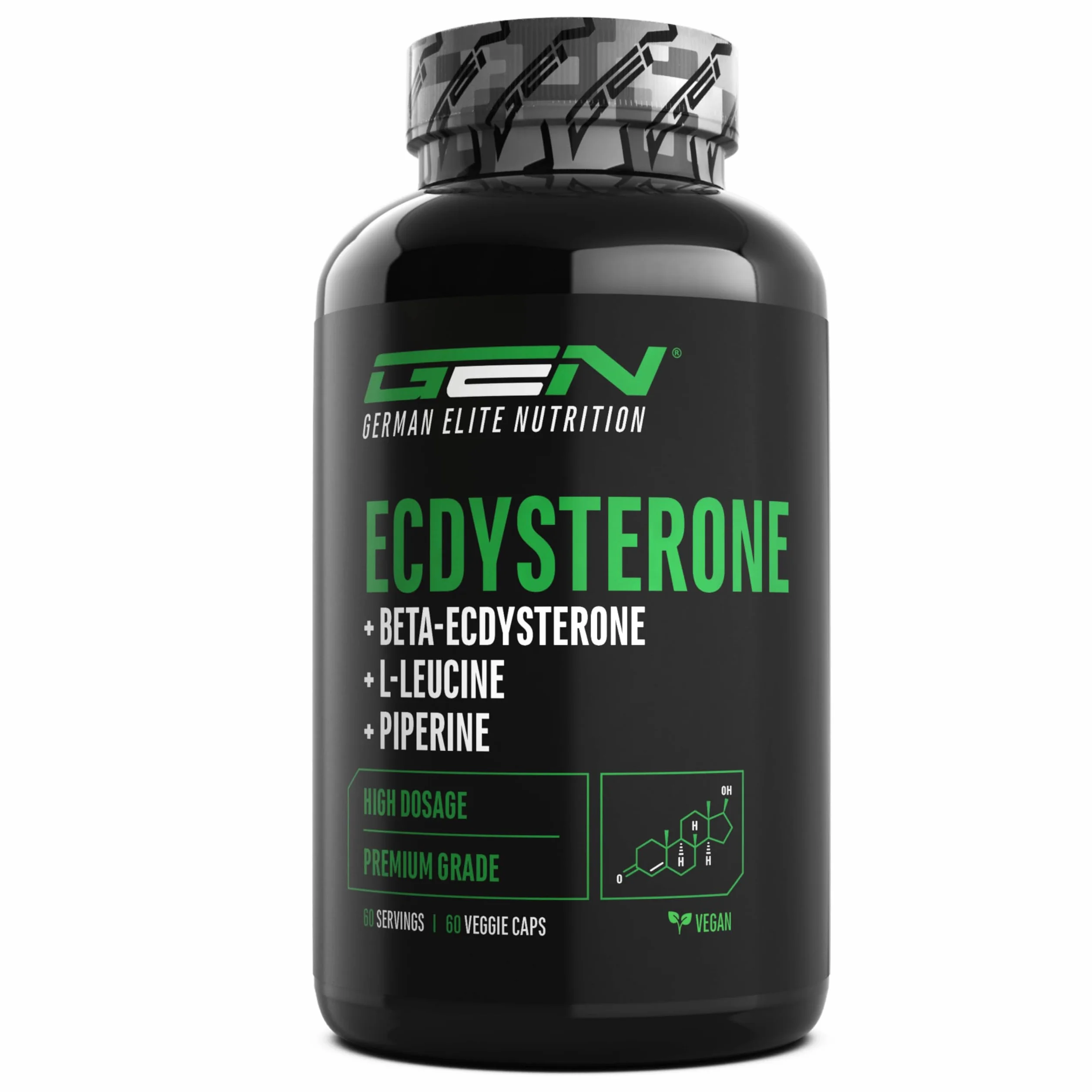 Ecdysterone Complex - Altamente dosato con 760 mg per pezzo - Premium: 90% Beta-Ecdysterone + L-Leucina + Piperina - 60 capsule - Vegan