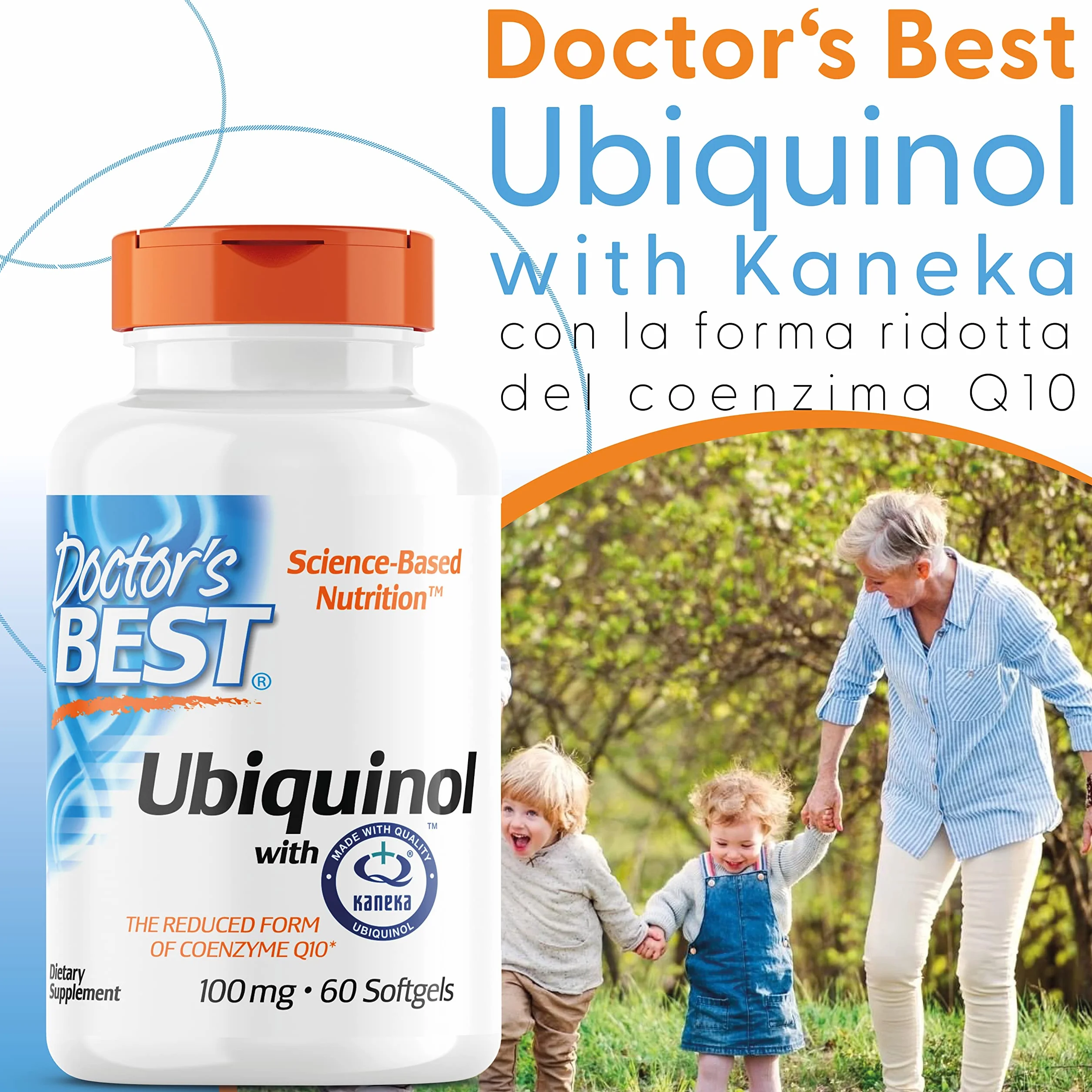 Doctor's Best, Ubiquinol with Kaneka, Coenzima Q10, 100mg, 60 Capsule morbide, Altamente Dosato, Testato in Laboratorio, Senza Soia, Senza Glutine, Non-GMO, Vegetale