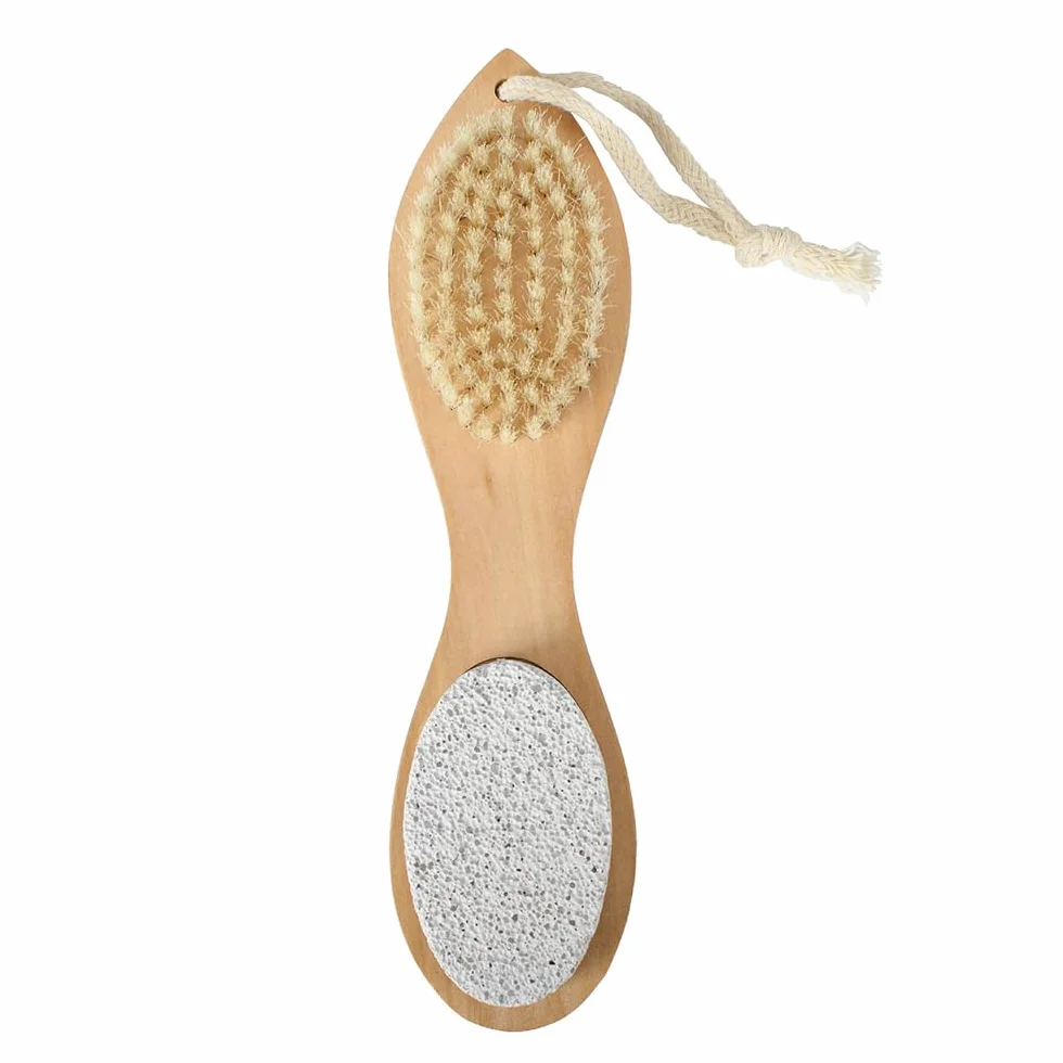 Spazzola per Piedi in Legno 4 in 1 con Pietra Pomice e Raspa Mentale