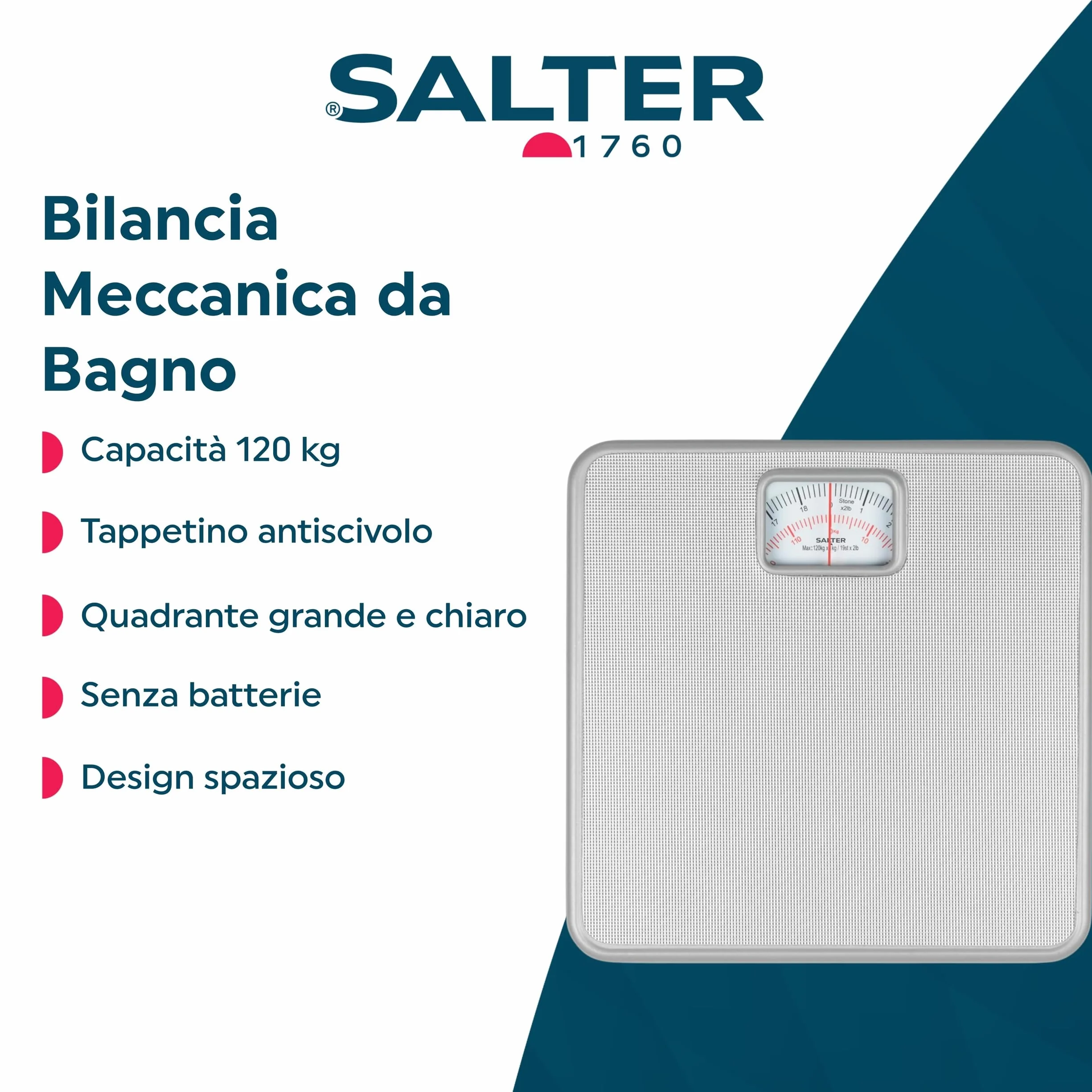 Salter 433 SVDR Bilancia pesapersone meccanica da bagno argento 120 kg