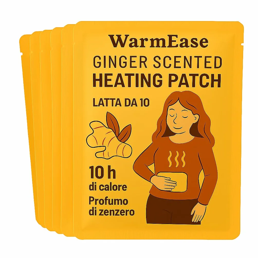 Cerotti Riscaldanti Mestruali Donna – Confezione da 10 – Profumo di Zenzero – Sollievo Crampi – Pad Termico Addominale – 52°C – Monouso (10 unità)
