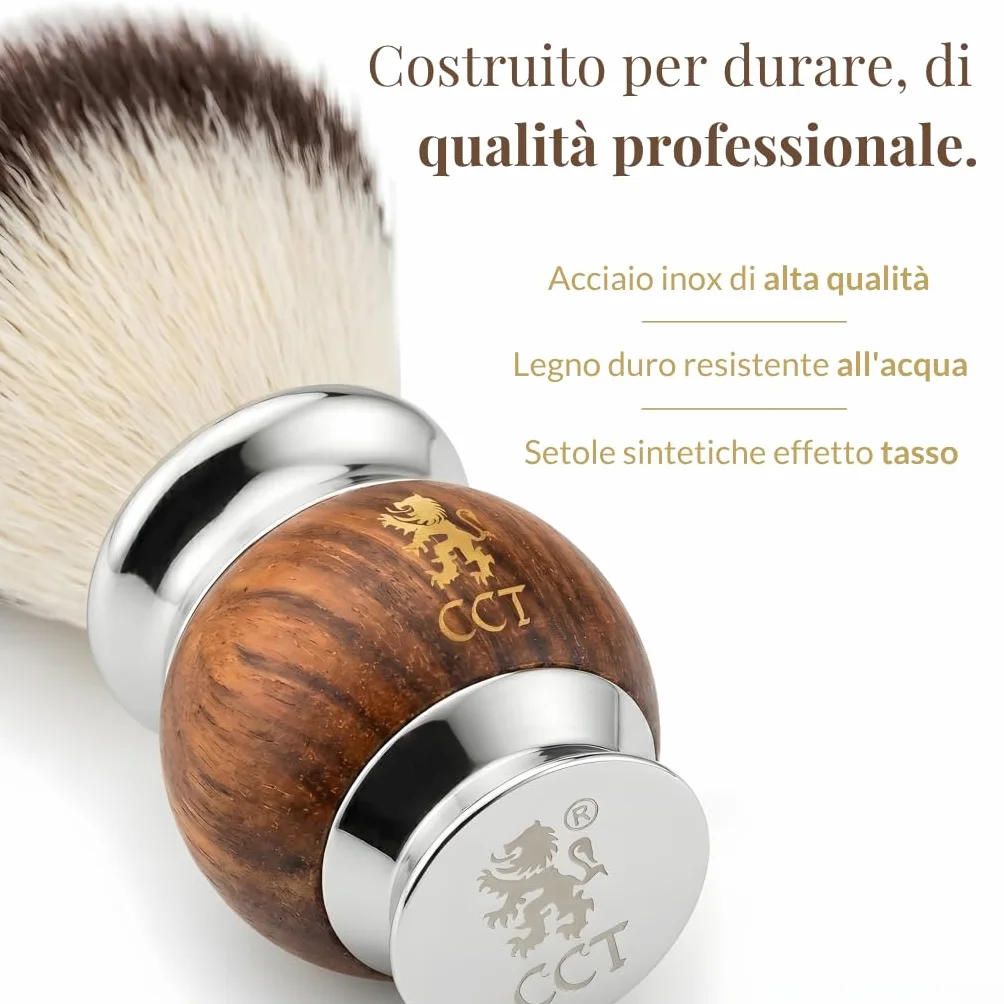 Pennello da Barba The Cambridge Cutthroat Vegana Setole Sintetiche di Tasso Regalo per Rasatura da Uomo Pennello Barba Premium in Legno e Acciaio Inossidabile