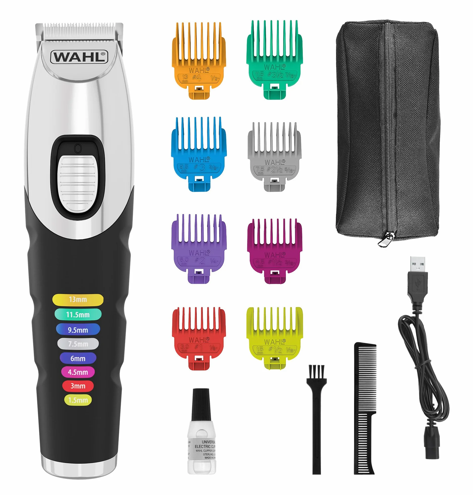 Wahl Colour Trim Tagliabarba Pettini Guida Codificati Colori 240 Minuti Funzionamento USB Lame Affilate Precisione