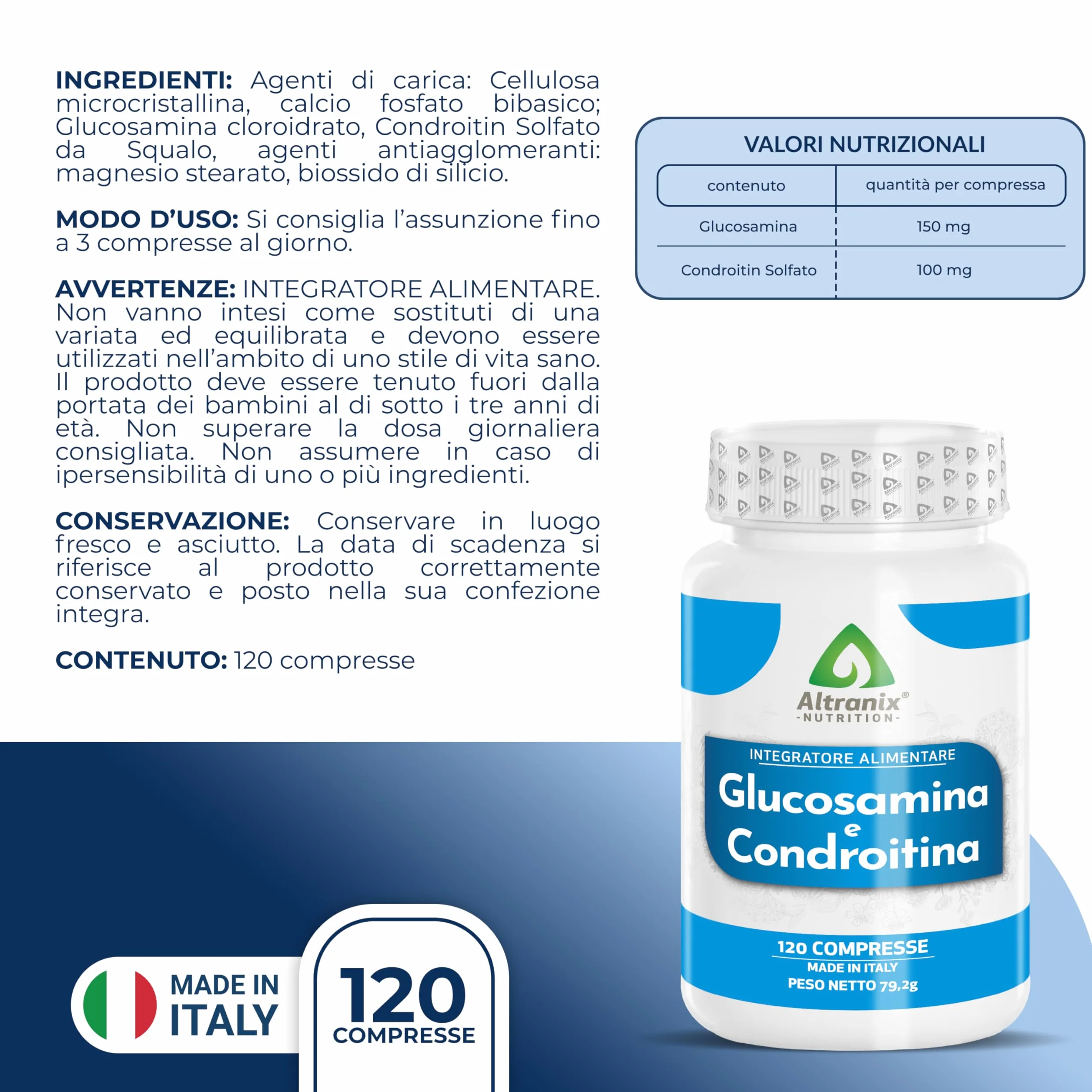 Glucosamina Condroitina – 120 Compresse – Integratore Articolazioni e Cartilagini – Supporto Naturale per il Benessere Articolare