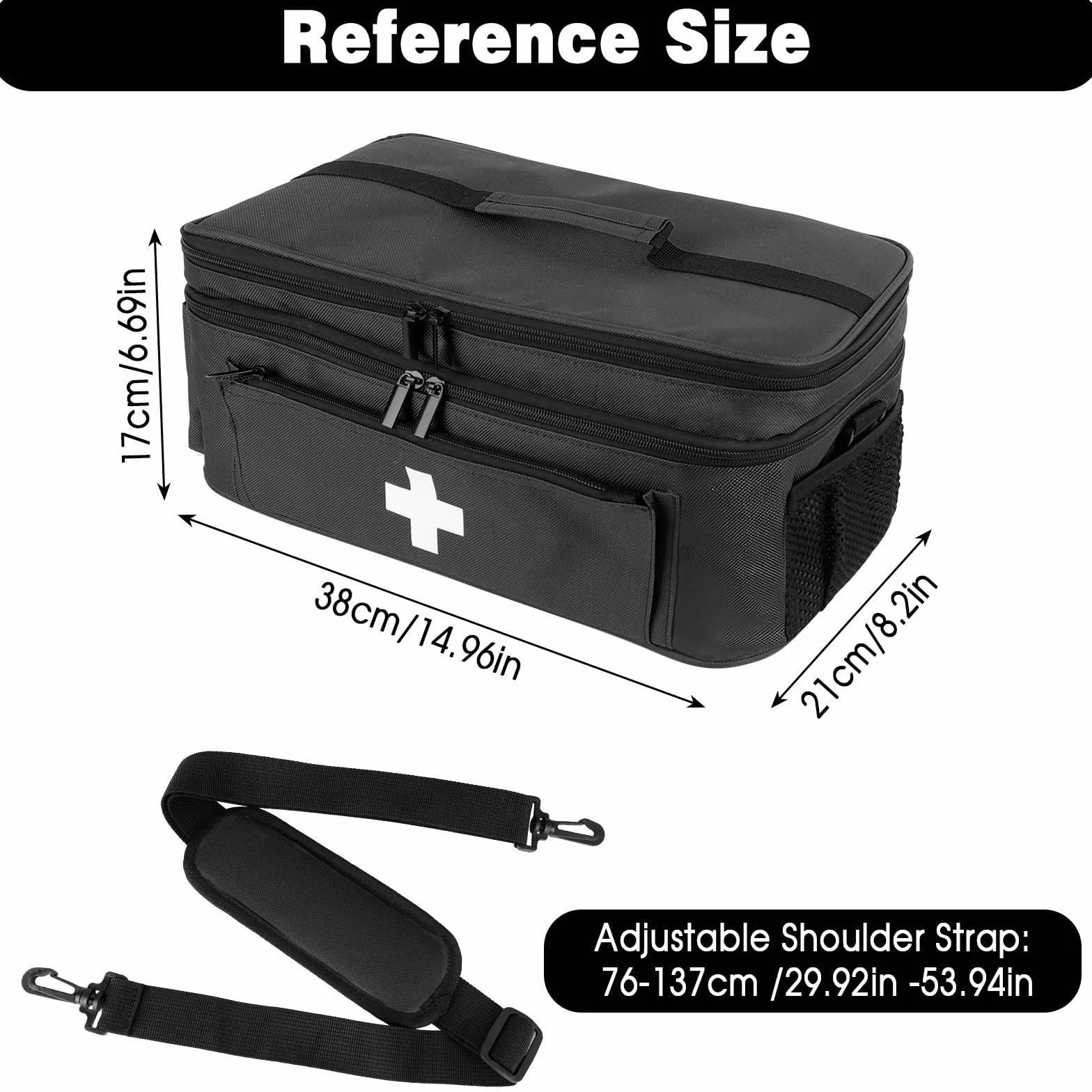 Borsa Medica a 2 Strati per Infermiere Pronto Soccorso Portatile Nero