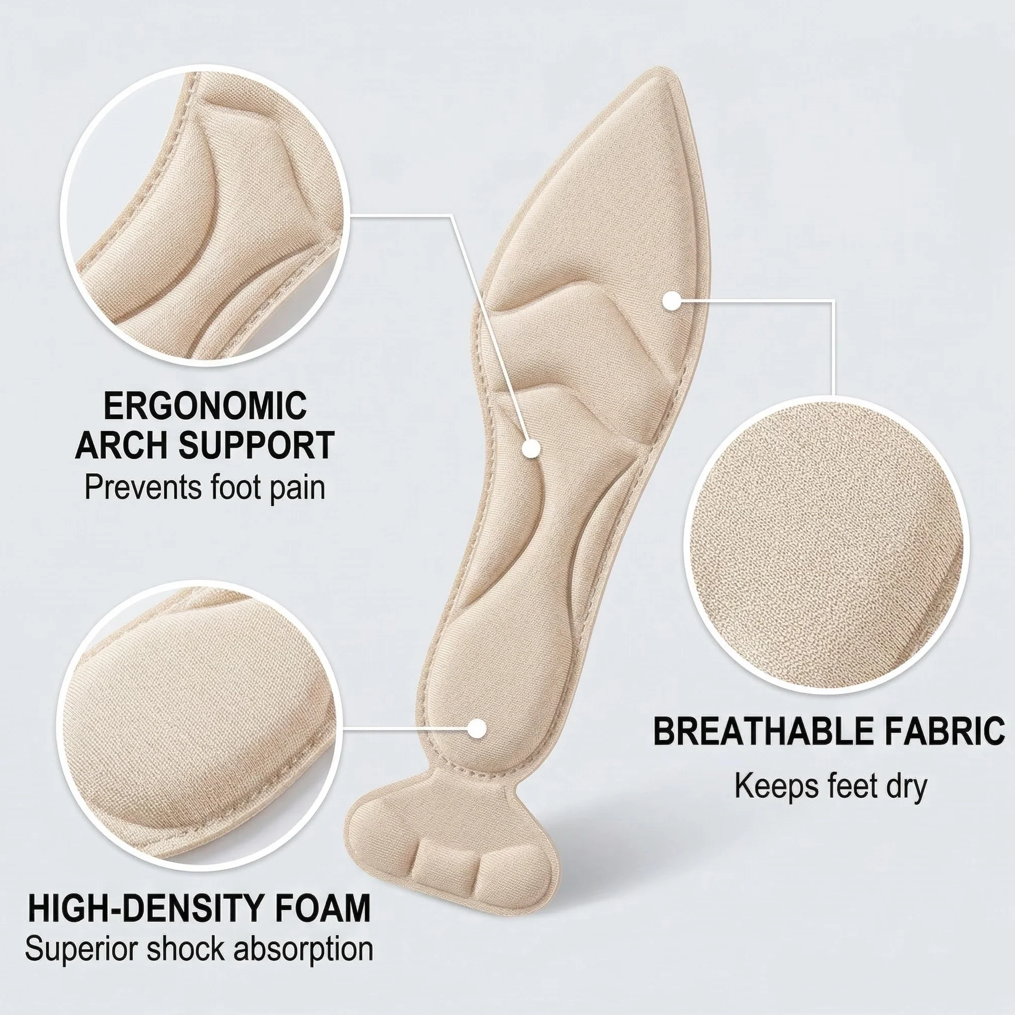 Solette per Scarpe Grandi Riduttore Numero Memory Foam 2-in-1 con Salva Tallone, 2 Modelli Punta Tonda e Appuntita, Nero e Carne