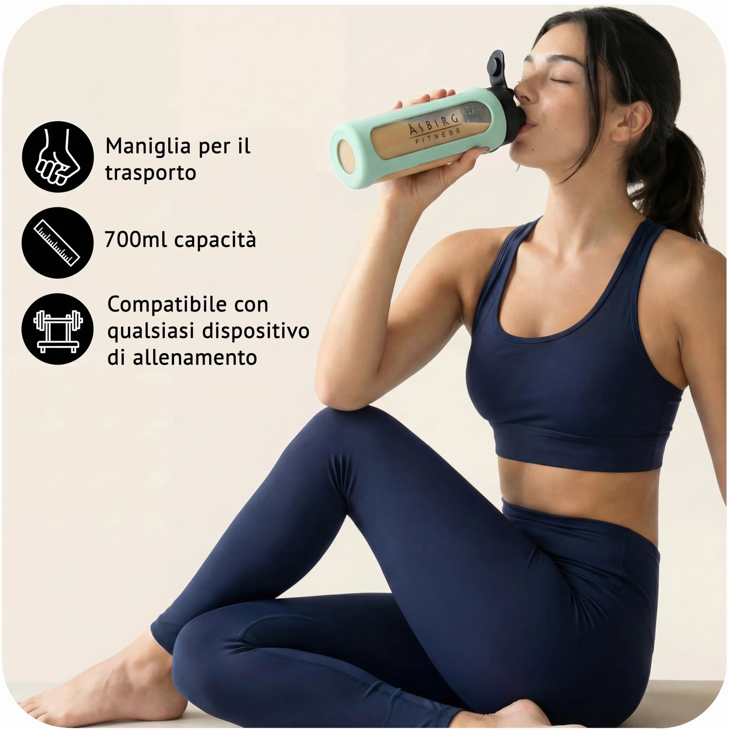 Shaker Proteine in Vetro 700 ml – Senza BPA, a Prova di Perdite & Robusto – Shaker per Proteine con Palla Mixer in Vetro Borosilicato – Bottiglia per Frullati e Sport | Verde Pastello