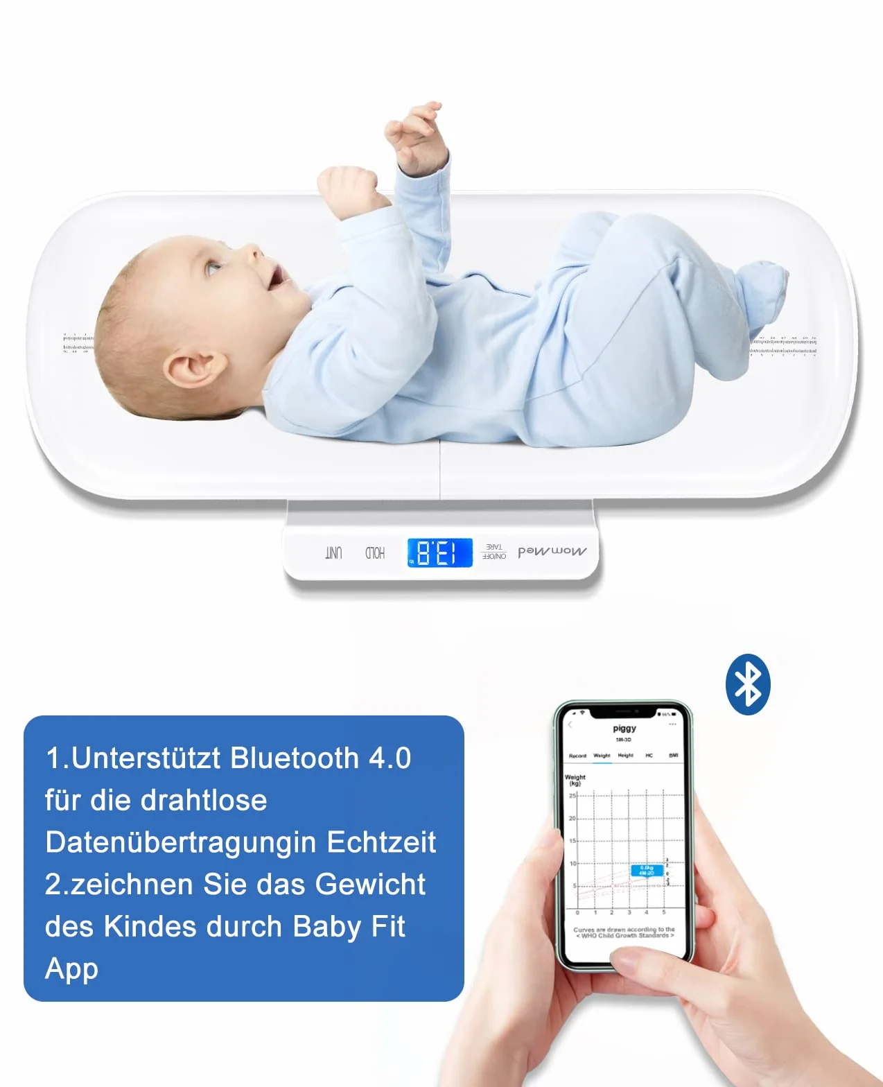 Bilancia digitale Bluetooth per bambini e animali domestici, libbre e once, con app Baby Fit