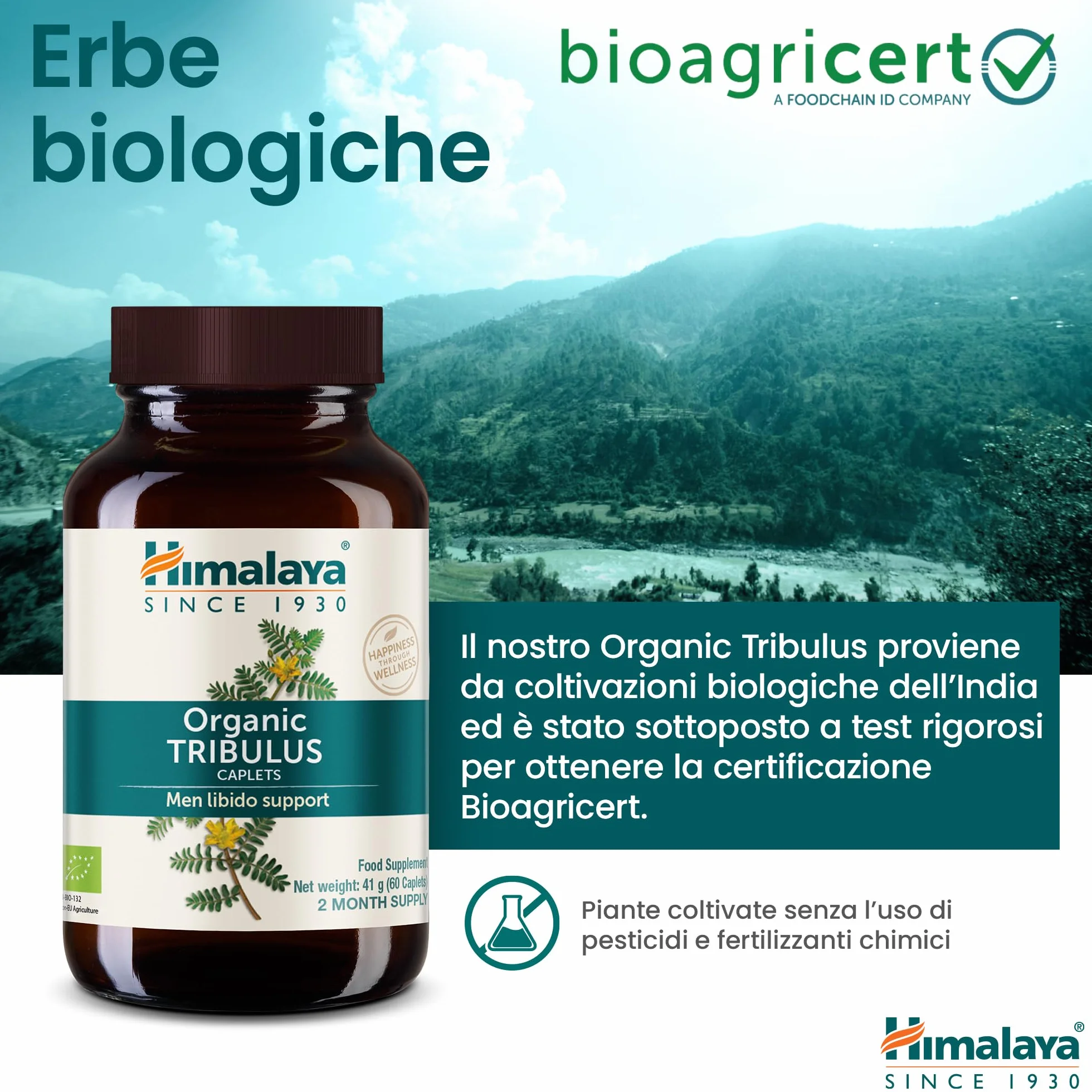 Himalaya Tribulus organico Gokshura 688 mg 60 capsule salute maschile libido supporto urinario