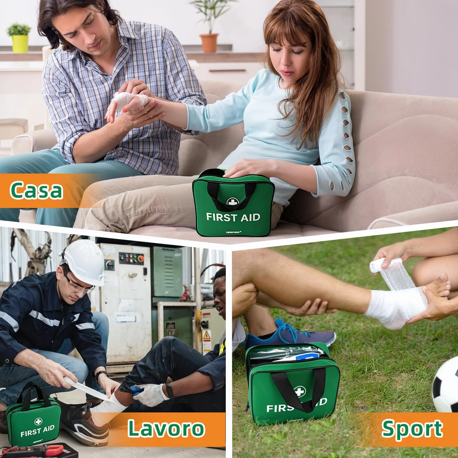 HONYAO Kit di Pronto Soccorso 180 Pezzi, Completo per Casa Auto Sport Viaggio