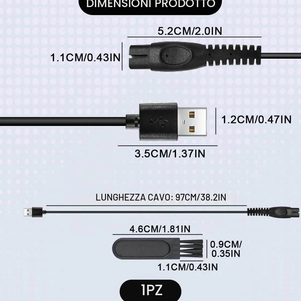 Cavo USB Caricabatterie Philips One Blade QP1924 QP2734 QP2724 QP2824 QP2834 S3243 MG5910 360 Series 2400 QP1424 X3001 Sostituzione