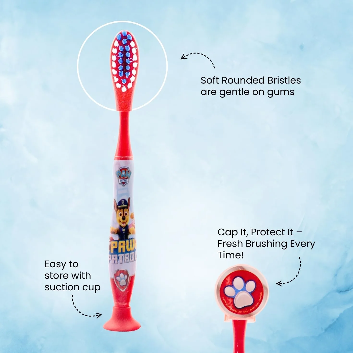Paw Patrol, set da viaggio per bambini, include dentifricio aromatizzato alla fragola e spazzolino a setole morbide con ventosa e tappo protettivo, kit per l'igiene orale adatto ai viaggi per bambini