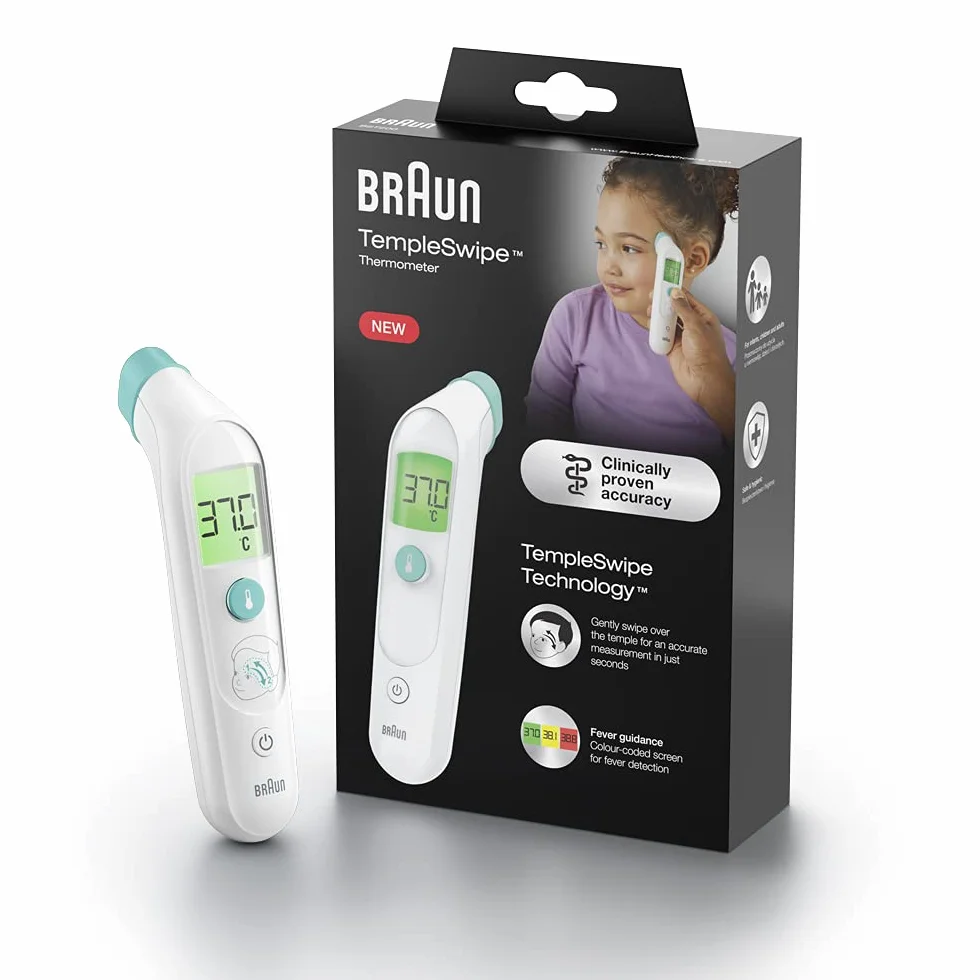 Braun Sensian Swipe 5 Termometro frontale BST200, Tecnologia TempleSwipe, Display digitale a colori, per neonati e bambini, risultati in 3 secondi