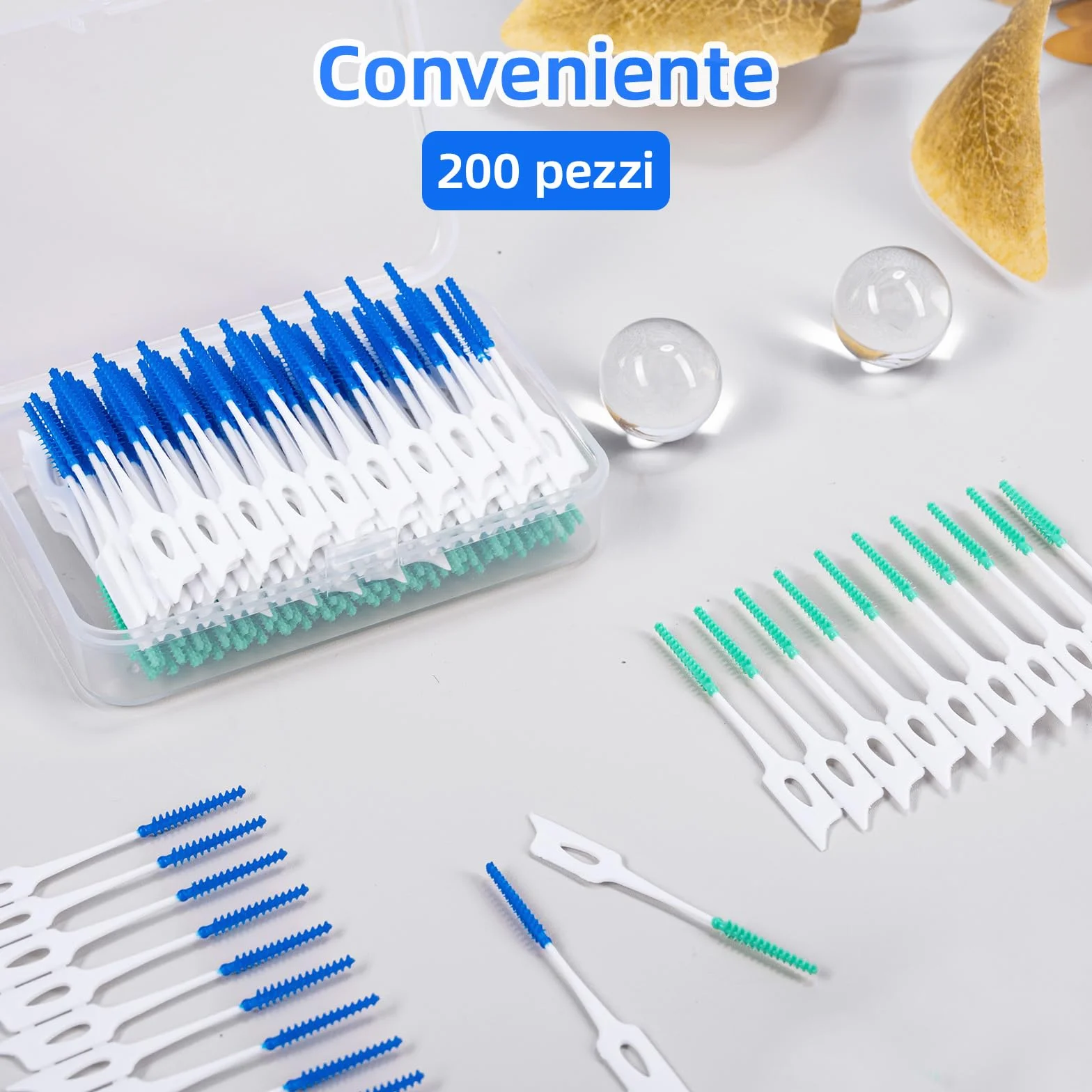 Scovolini dentali in morbido silicone con custodia, per apparecchi ortodontici (blu, verde)