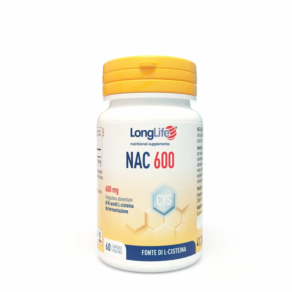 LongLife® NAC 600 | Precursore del glutatione | Alto dosaggio | N-acetil-cisteina | Fonte di L-cisteina | Azione antiossidante | Difese naturali | 2 mesi di trattamento | Vegano e senza glutine