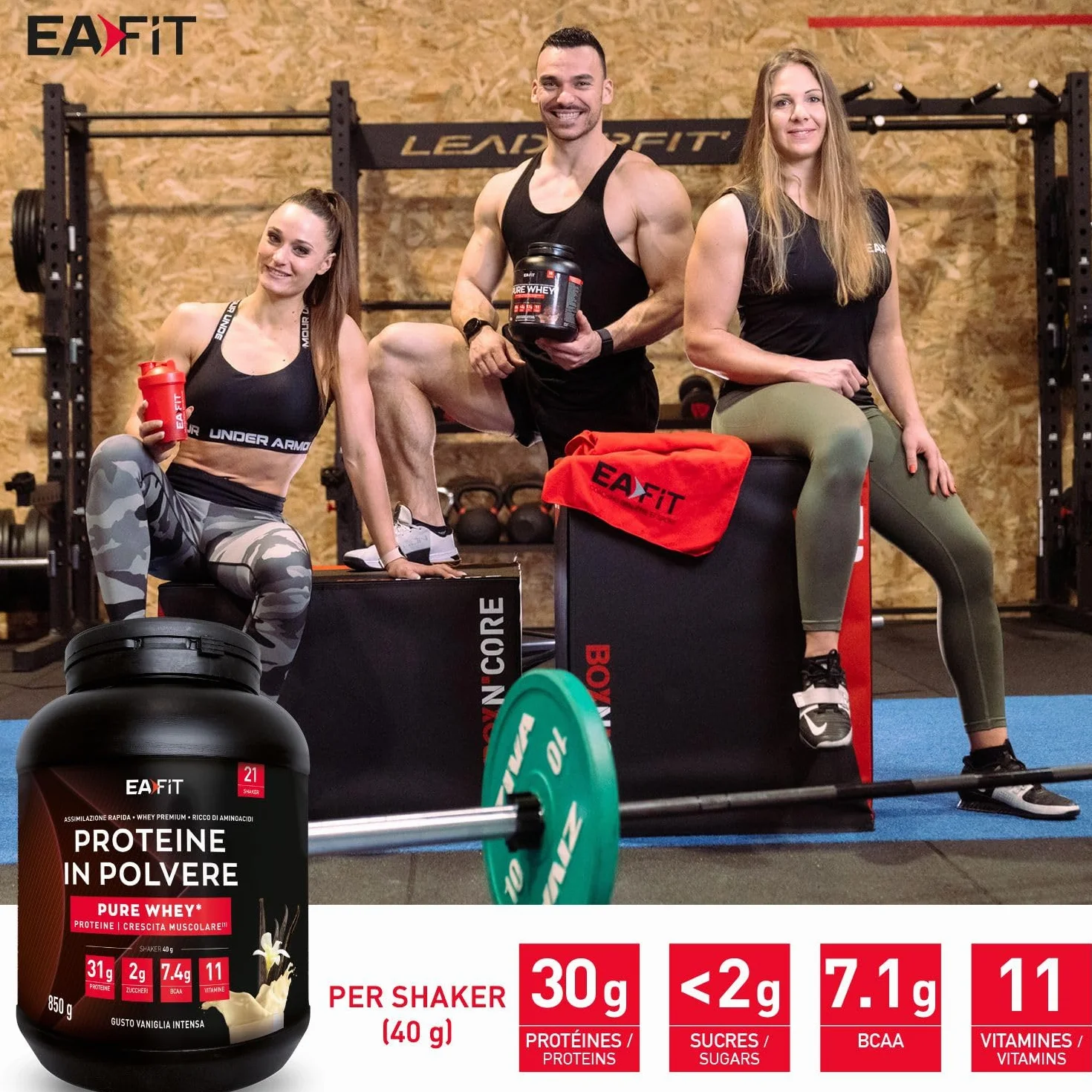 Proteine in Polvere Whey 850 g Gusto Vaniglia | 31 g Proteine per Shaker | Whey Protein Concentrate e Isolate | BCAA + L-Glutammina + Taurina | Integratore Massa Muscolare | 11 Vitamine