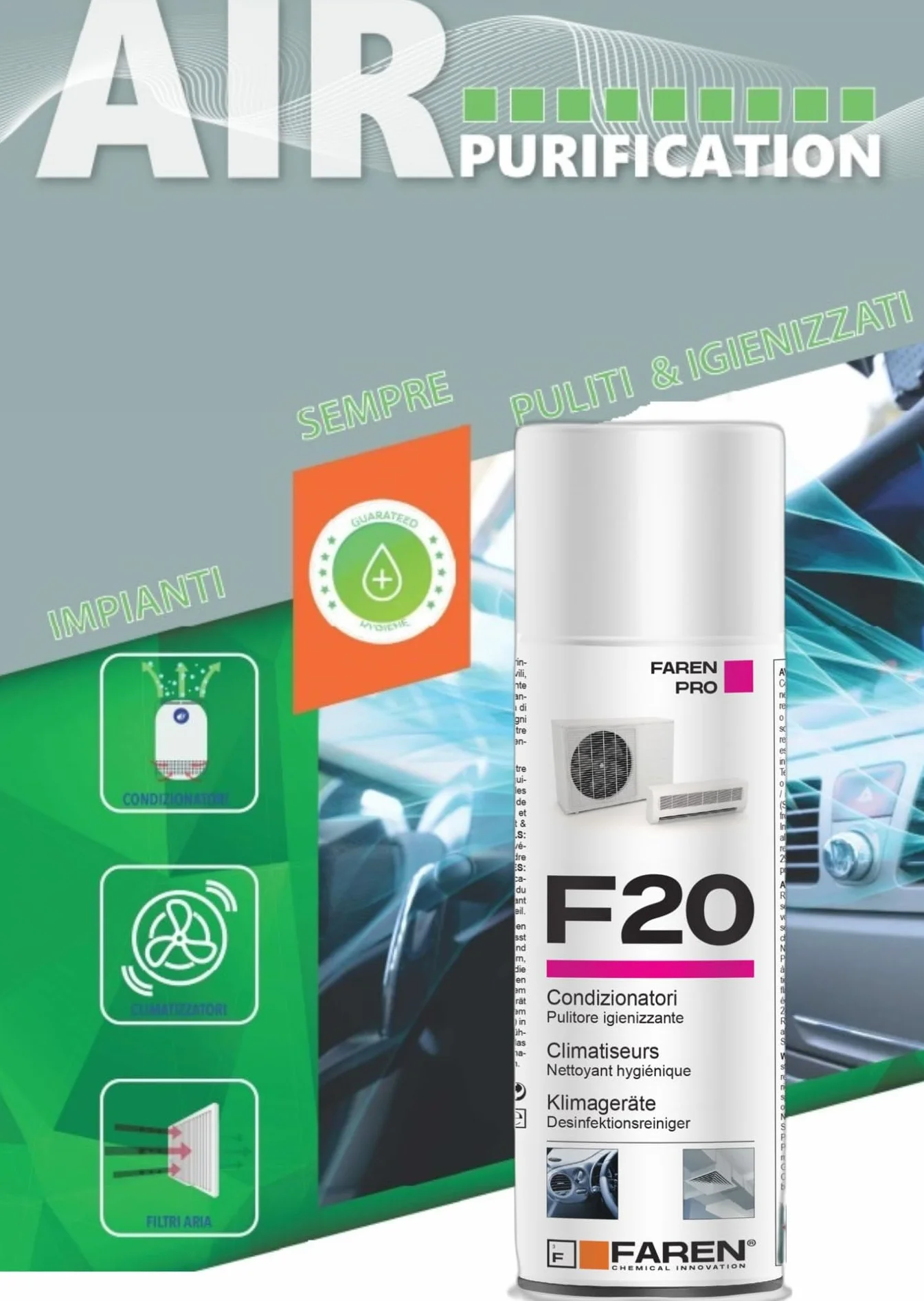FAREN Igienizzante per Condizionatore Clima, Pulitore Climatizzazione, 400 ml