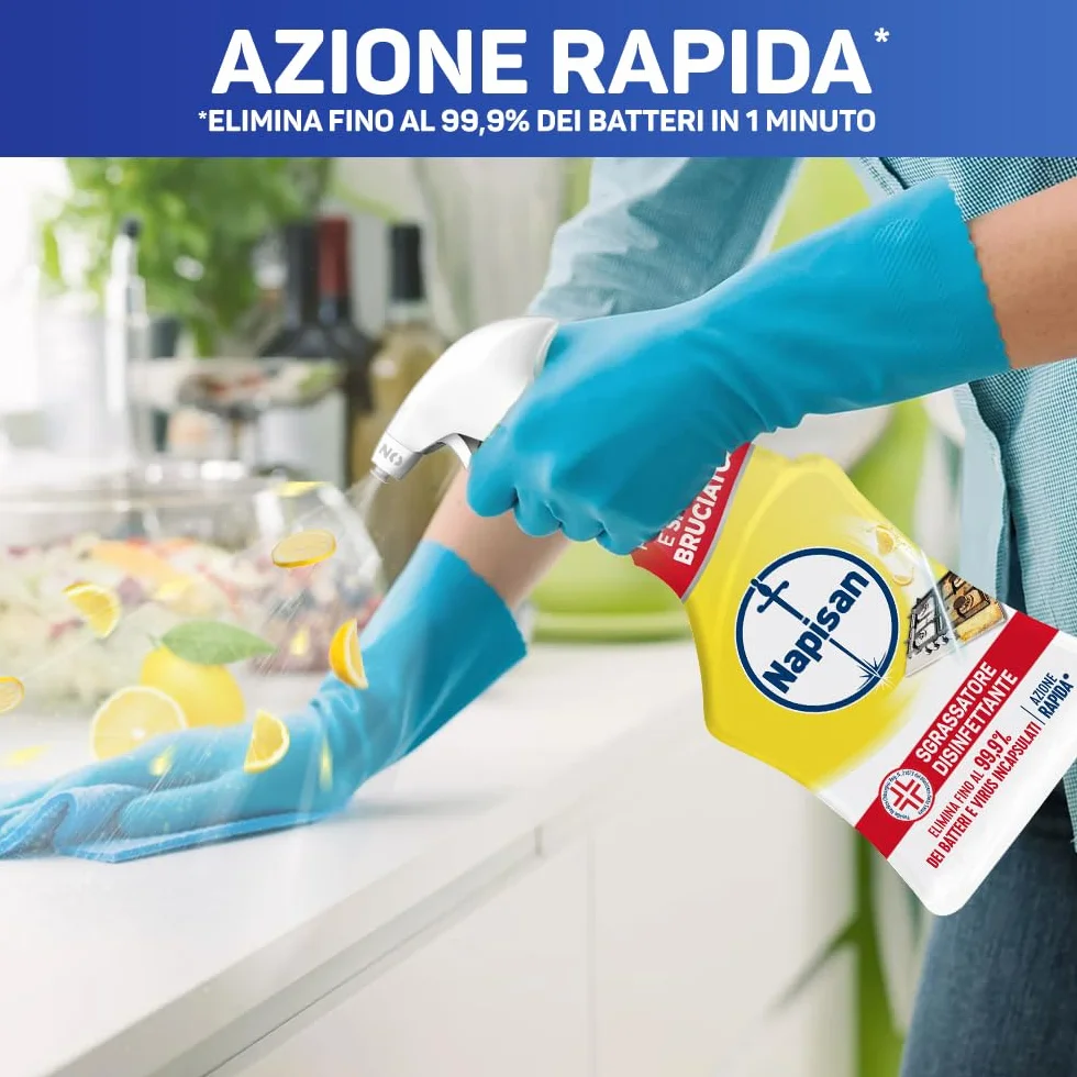 Napisan Spray Sgrassatore Disinfettante al Limone, Confezione da 12 x 740 ml