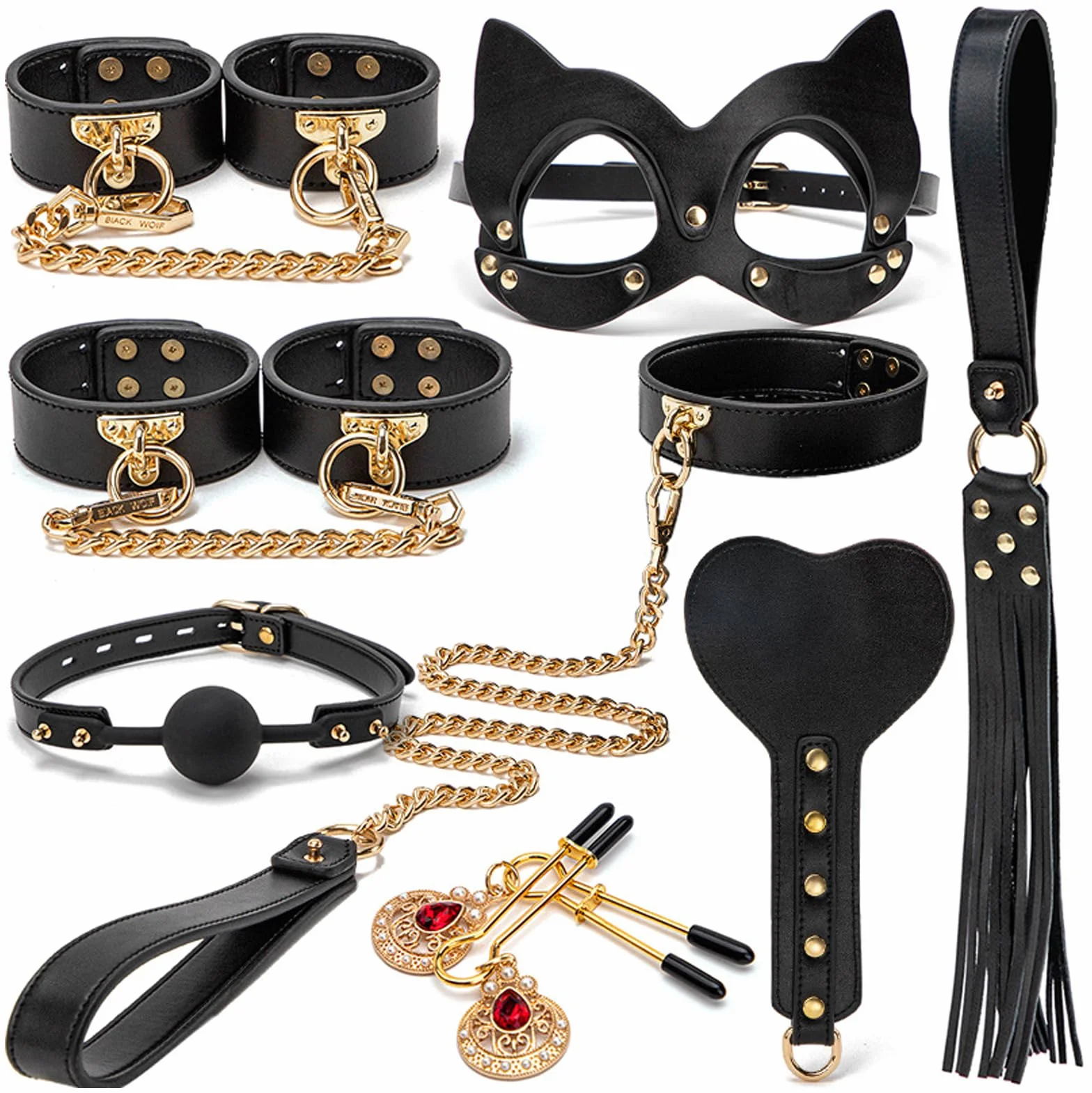 8 PCS SM Sesso Bondage Set, Vincoli Giocattoli del Sesso per Le Coppie, Kit Bondage Giocattolo Sessuale per Adulti, Portatile Manette in Pelle Sexy Giocattoli Frusta-Black