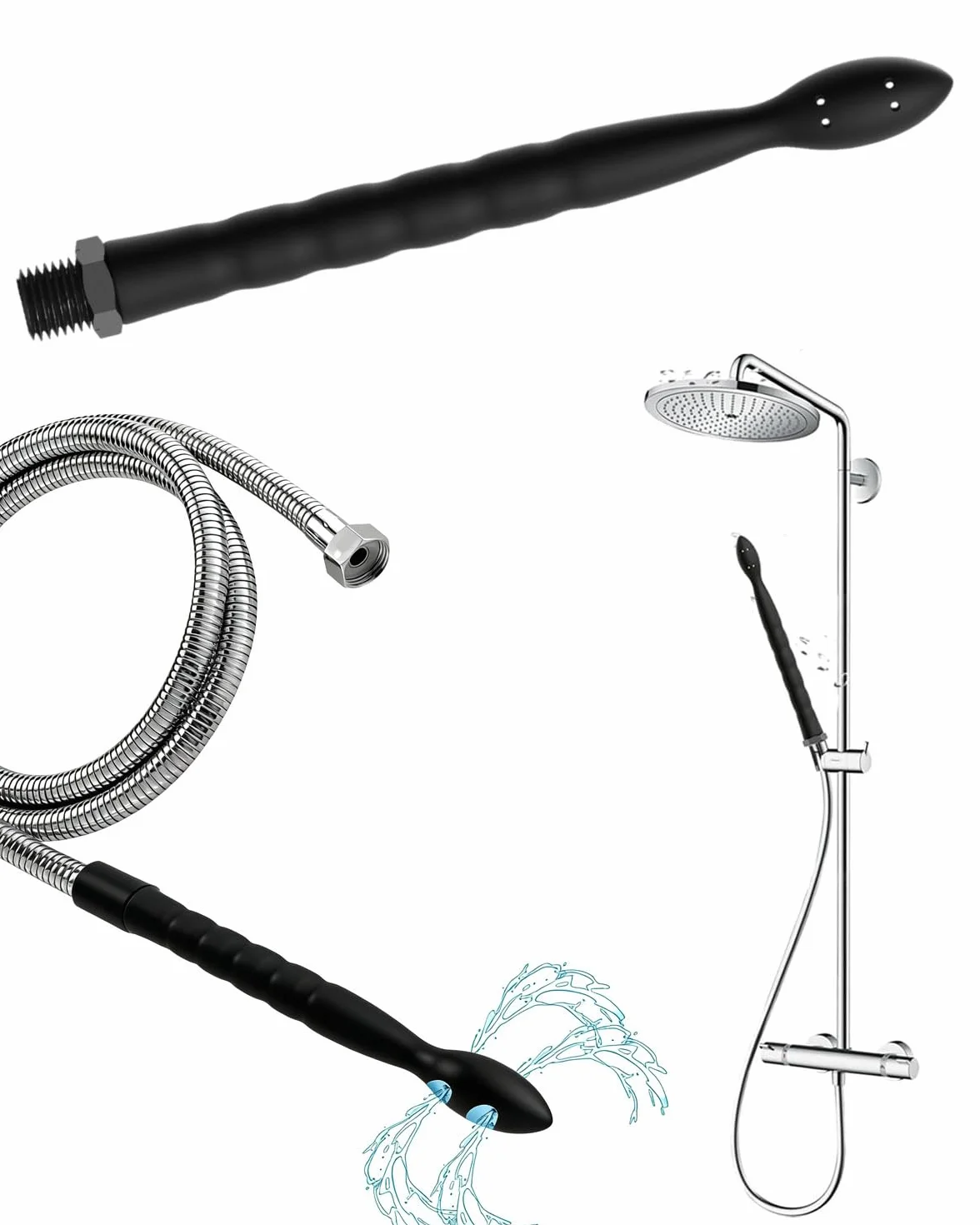 1 Pezzo Doccino Anale,Pulitore Vaginale Con 8 Fori,Silicone Doccetta Anale,Per la Pulizia Anale Colonic Sistema,Per Coppie Gay, Uomini e Donne(Nero)