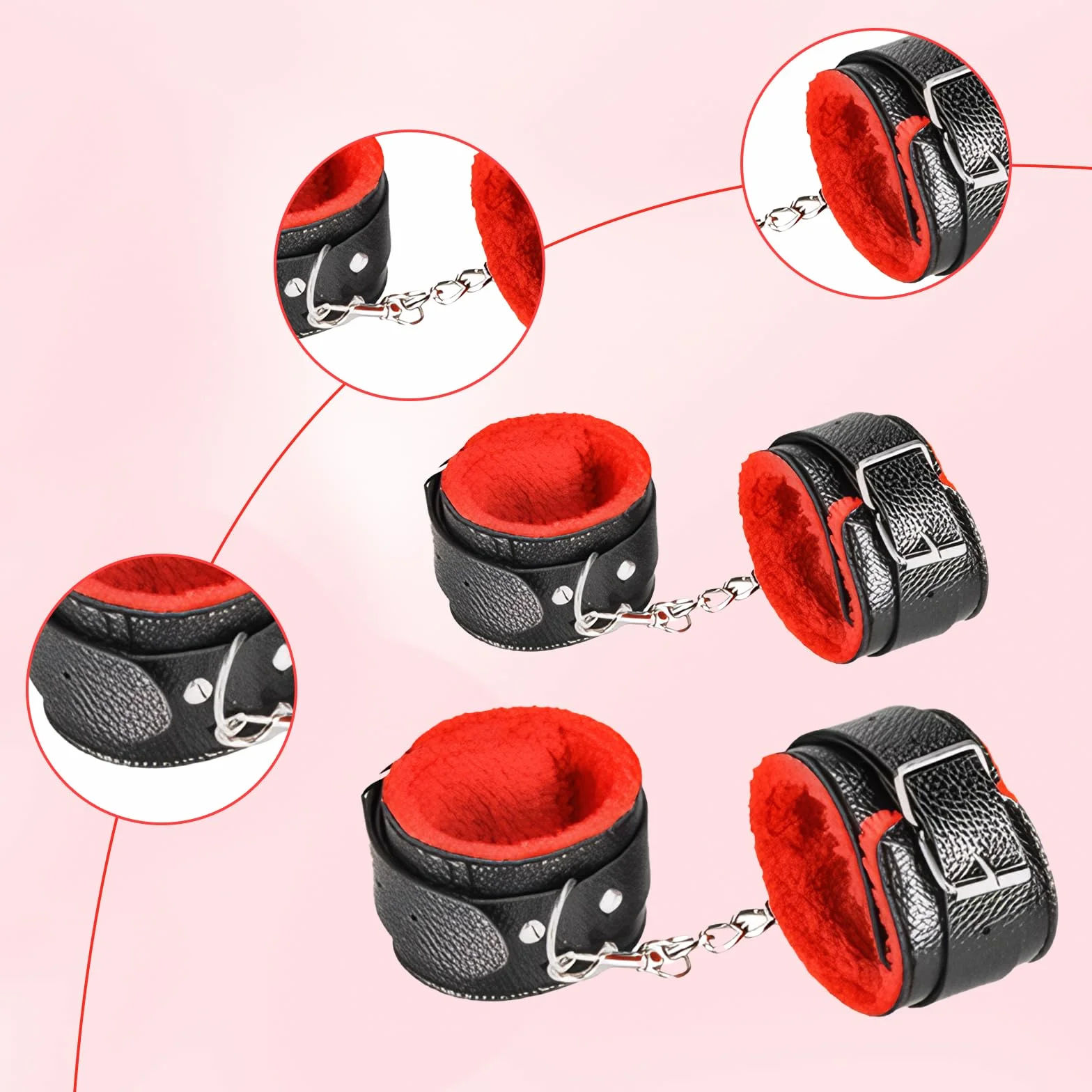 Set bondage nero e rosso kit di contenzione BDSM da 13 pezzi per coppie – Kit bondage per principianti accessorio per sesso estremo per donne e uomini set di contenzione per letto