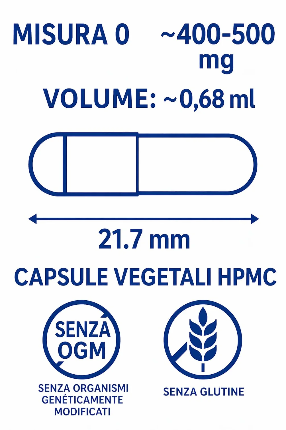 Capsule vegetariane vuote HPMC Dimensioni 0 x 100