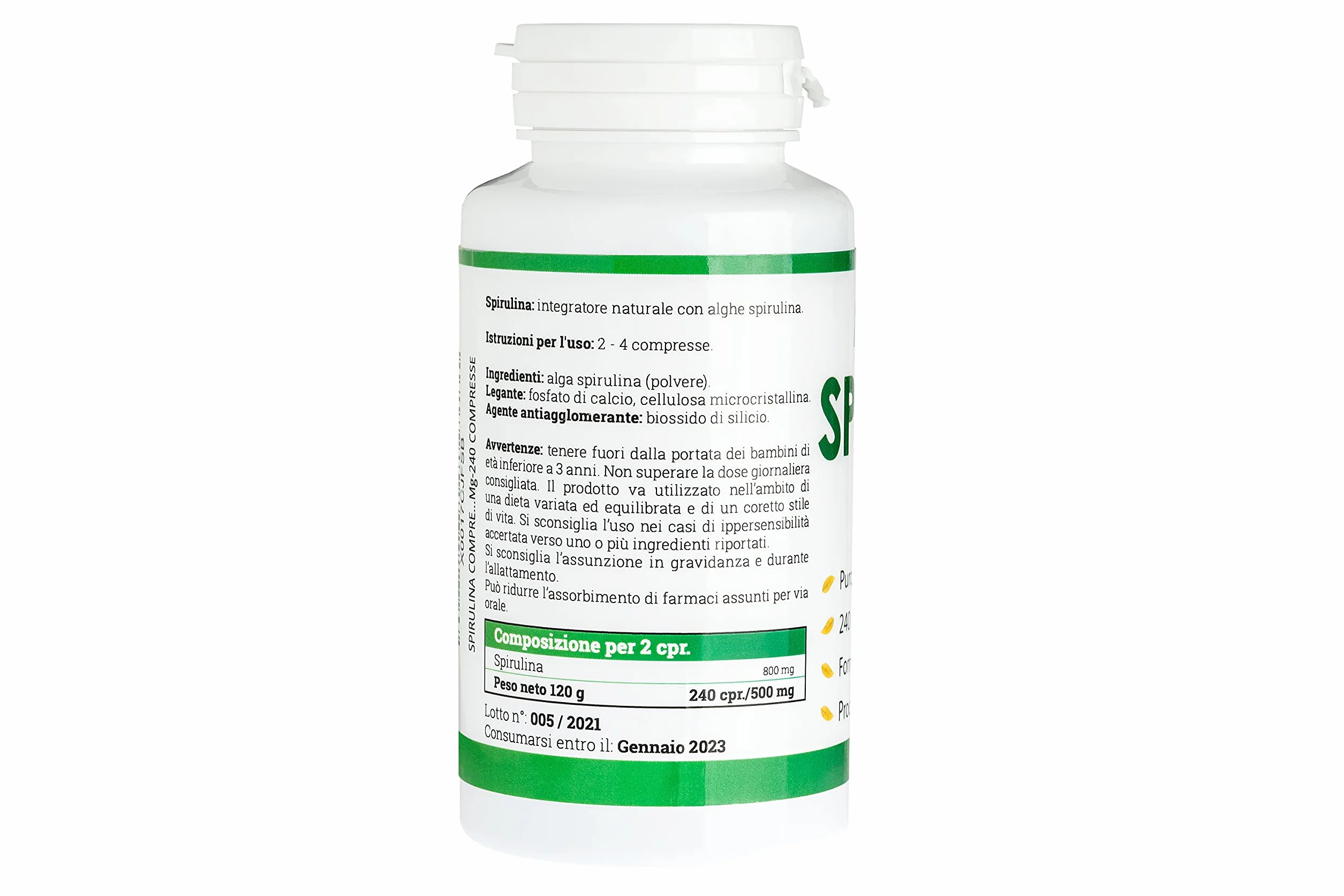 Alga Spirulina 240 compresse Vegan No Ogm Made in Italy integratore proteico vitamine del gruppo B