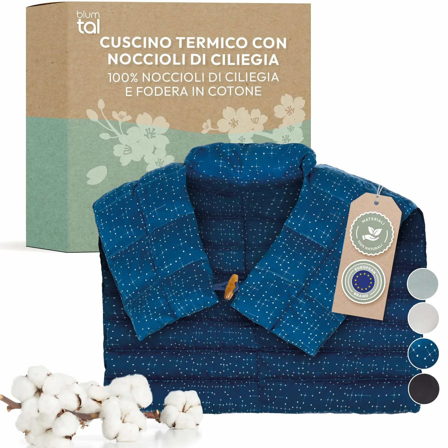 Blumtal cuscino con noccioli di ciliegia riscaldabile per cervicale - cuscino termico noccioli di ciliegio al 100% - scaldacollo da microonde fodera 100% cotone certificata OEKO-TEX - cuscino stampato