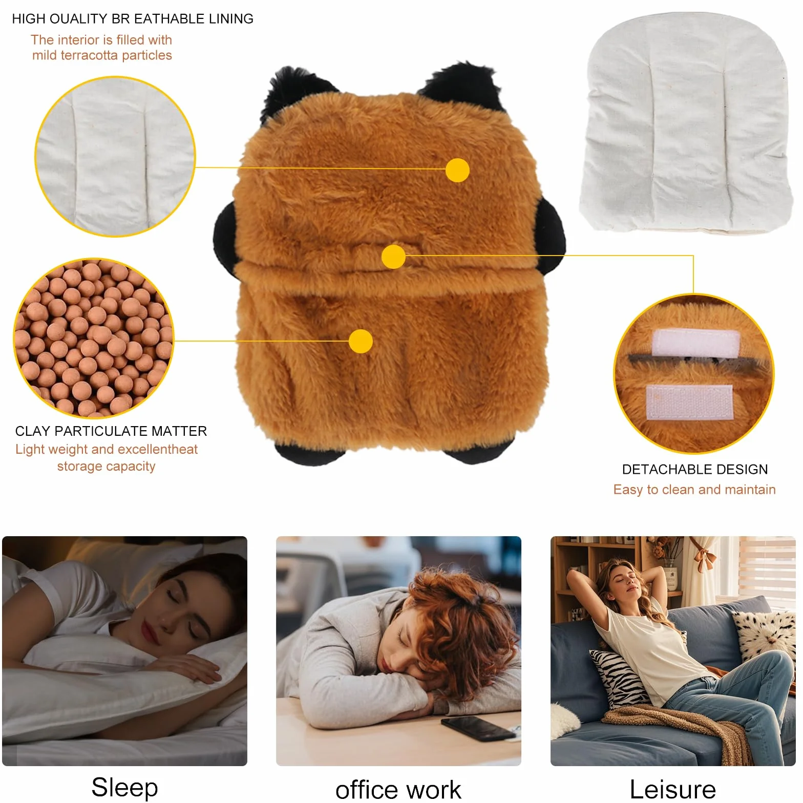 Cuscino termico Microonde Animali Borsa dell'acqua calda per Microonde, Borsa dell'acqua calda Animale per Donna Bambini E Bambino Alla pancia Collo e Dolori di regolazione (Volpe)