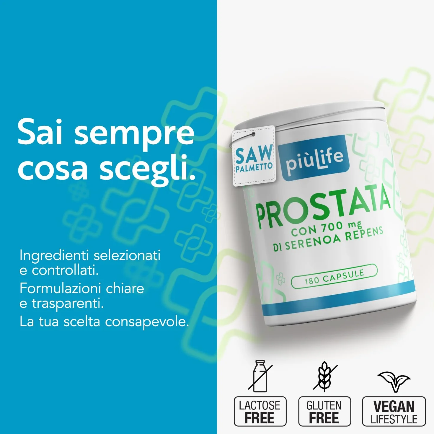 PiùLife Serenoa Repens 700mg Integratore Prostata Saw Palmetto Pygeum Africanum Zucca Ortica 180 Capsule