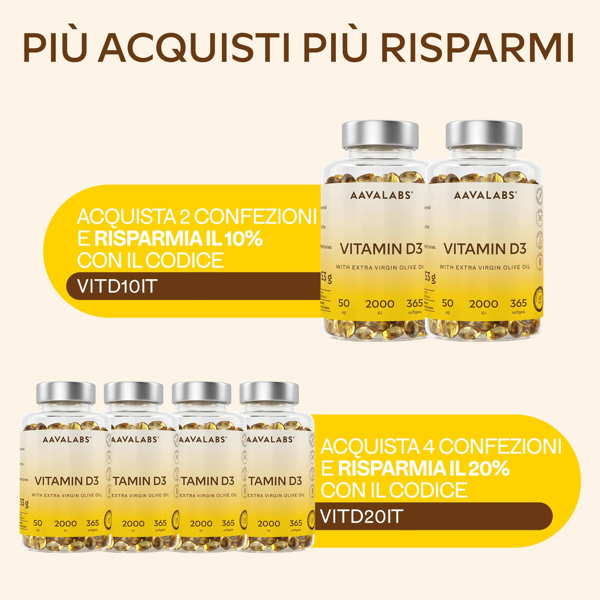 Vitamina D3 2000 UI [Fornitura di 1 Anno] - Integratore Vitamina D 2000 UI con Olio EVO per assorbimento ottimale - Non OGM - Contribuisce alla funzione ossea, muscolare e immunitaria - 365 Capsule