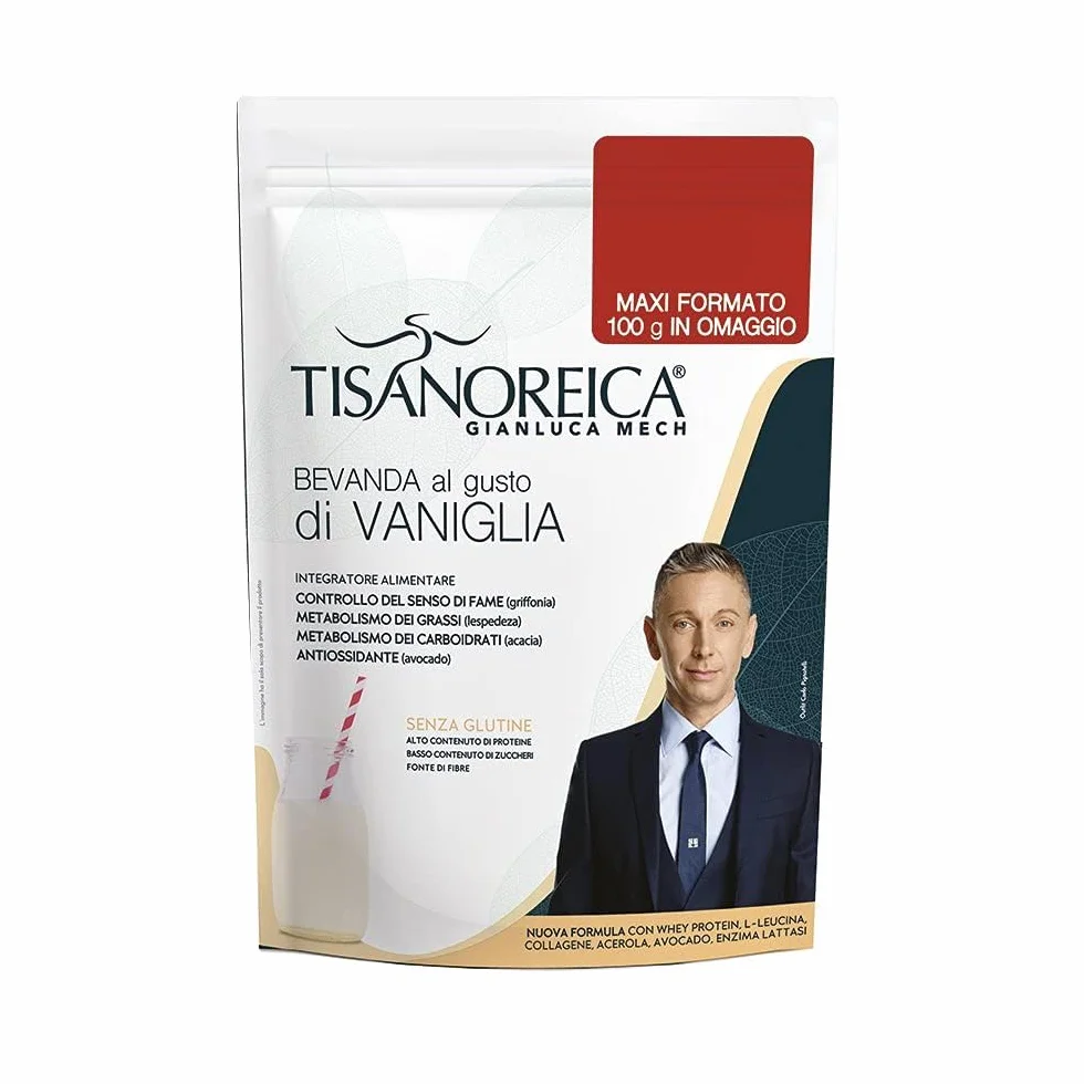 Gianluca Mech | Tisanoreica Bevanda Proteica al Gusto di Vaniglia, 500g, Integratore Alimentare Keto, 341kcal per 100g