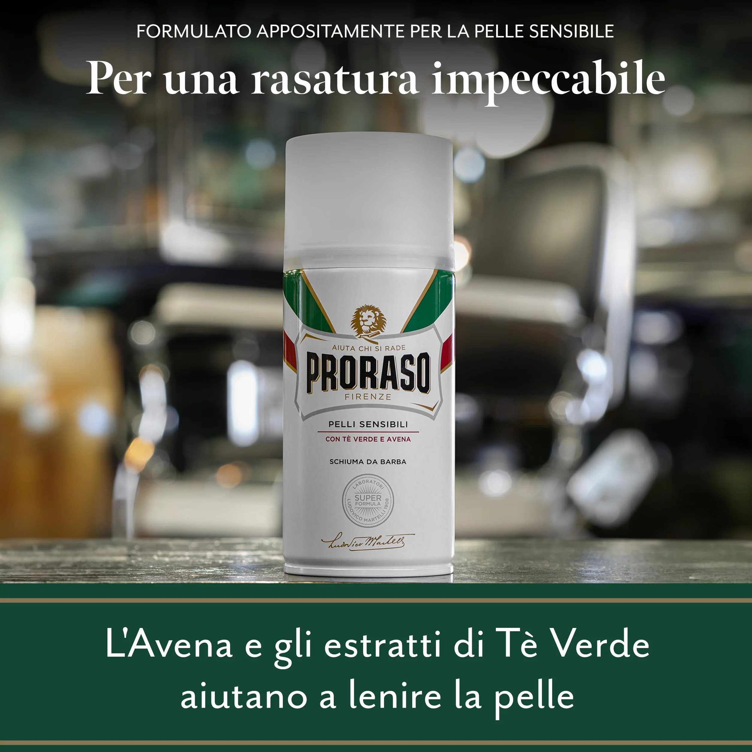 Proraso Schiuma da Barba Pelli Sensibili 4 x 300ml Anti Irritazione con Avena e Tè Verde