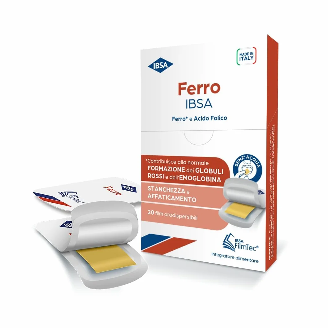 Ferro IBSA | 20 Film Orodispersibili. Integratore alimentare a base di Ferro e di Acido Folico che contribuiscono alla normale funzione del sistema immunitario e a ridurre stanchezza