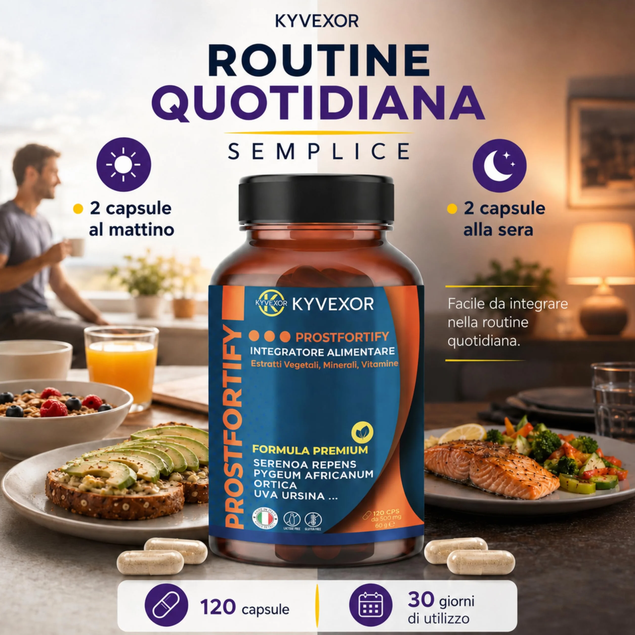 KYVEXOR ProstFortify Integratore Prostata Uomo 10 in 1 Serenoa Repens Saw Palmetto Pygeum Africanum Curcuma Zinco Vitamina C D3 Prostate Support Benessere Prostatico Vie Urinarie