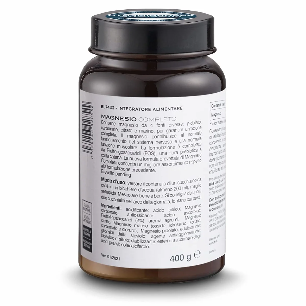 BIOS LINE Principium, Magnesio Completo Brevettato con Miglior Assorbimento, Gusto Agrumi, 4 Fonti di Magnesio ad Azione Completa, Integratore Anti Stress, 400 g Polvere Solubile