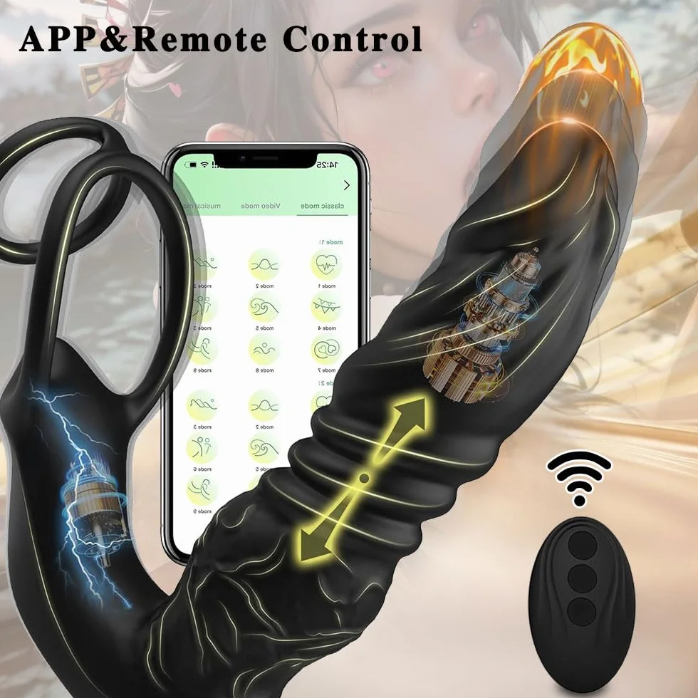 Controllo APP Uomini Massaggio prostata Uomini Massaggio prostata con doppio anello di coda in silicone Plug anale Dild Vibratori modellati Giocattoli sessuali anali per adulti per coppie gay