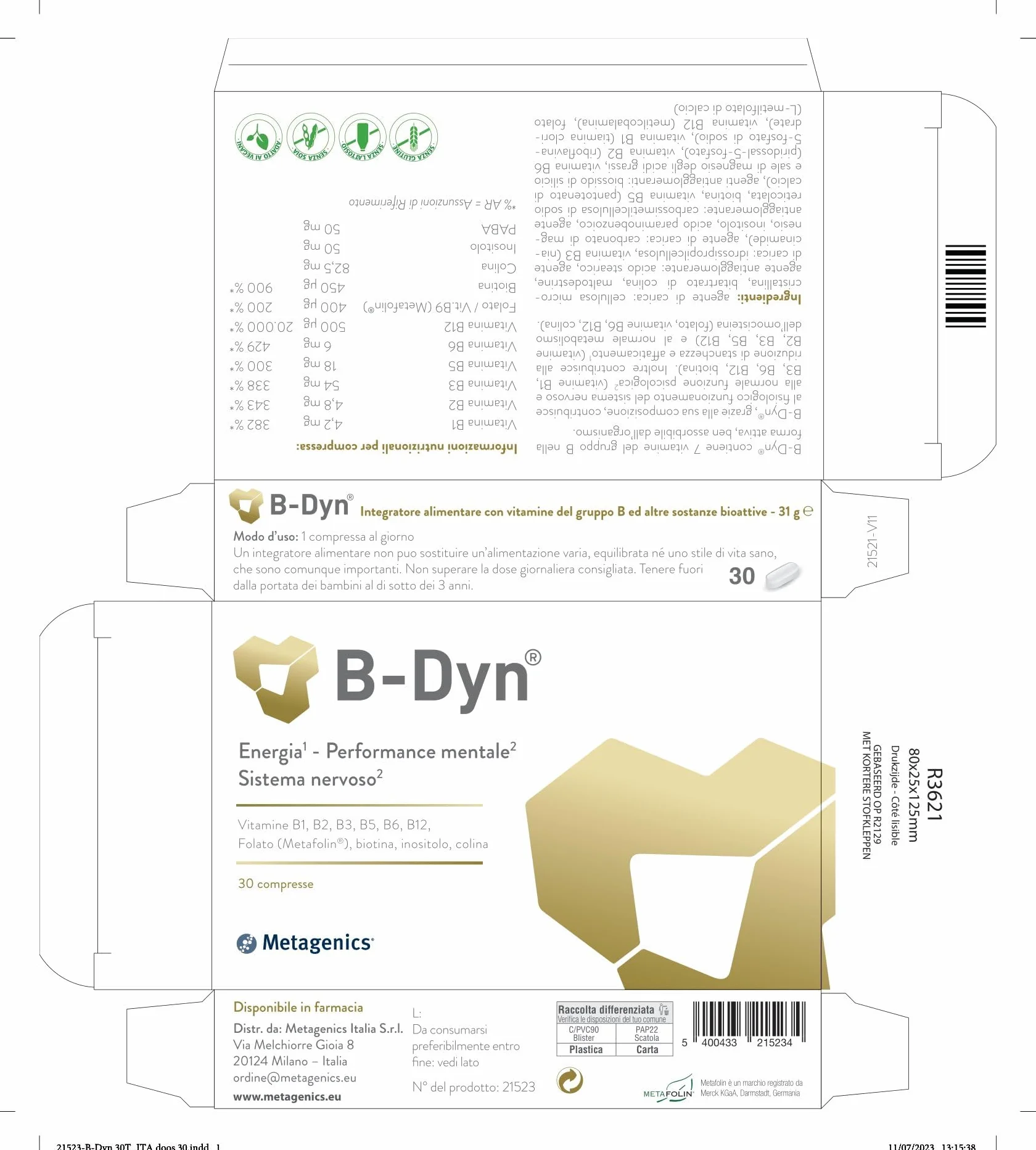 Metagenics B-Dyn 30 Compresse Sostiene Sistema Nervoso Metabolismo Omocisteina