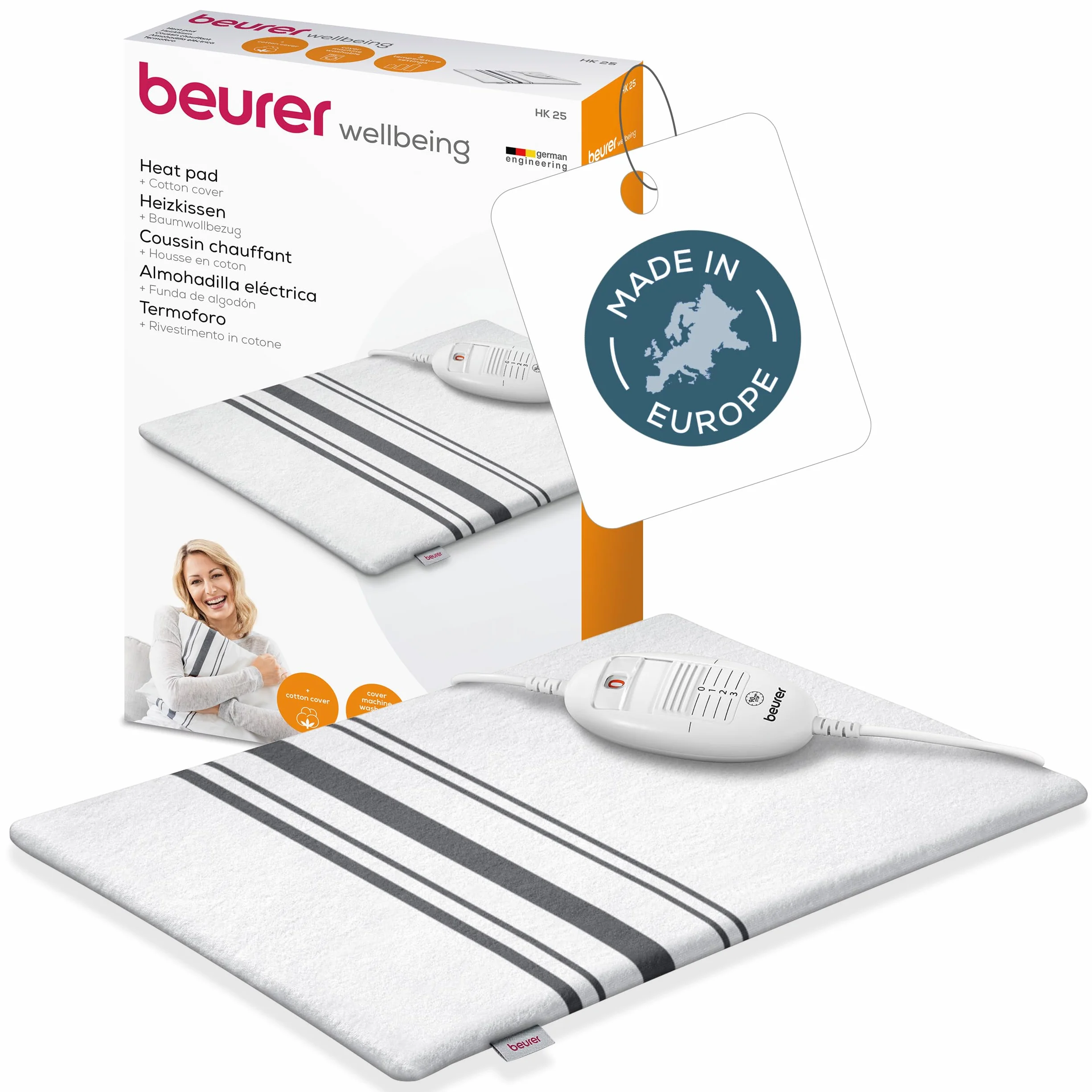 Beurer HK 25 Termoforo, Pratico cuscino riscaldante per diverse zone del corpo, 3 livelli di temperatura, lavabile in lavatrice a 40°, colore: Grigio