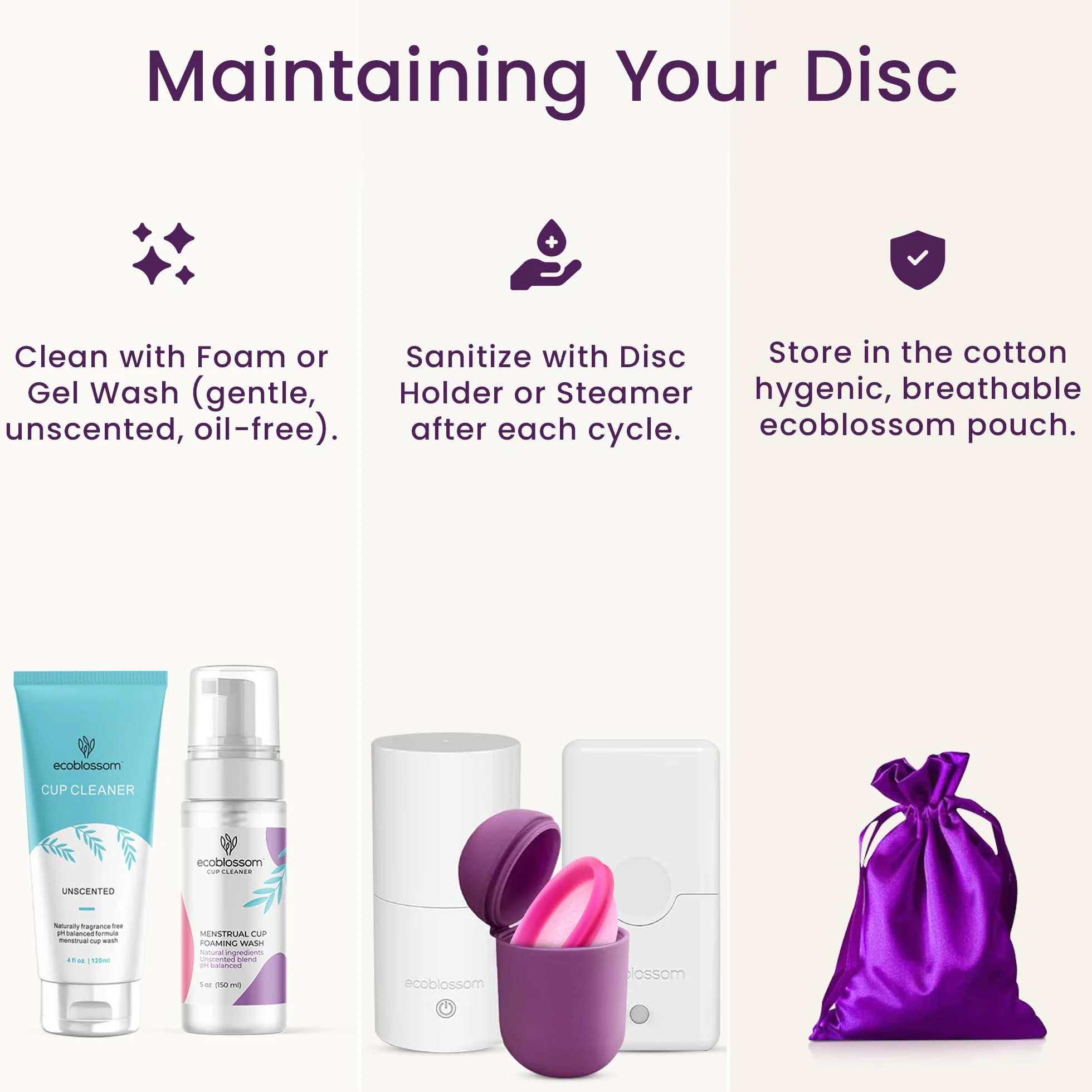 Ecoblossom Dischi mestruali riutilizzabili a prova di perdite - Silicone di grado medicale, sostenibile, ecologico. Confezione da 2 dischetti mestruali grandi, capacità 68 ml